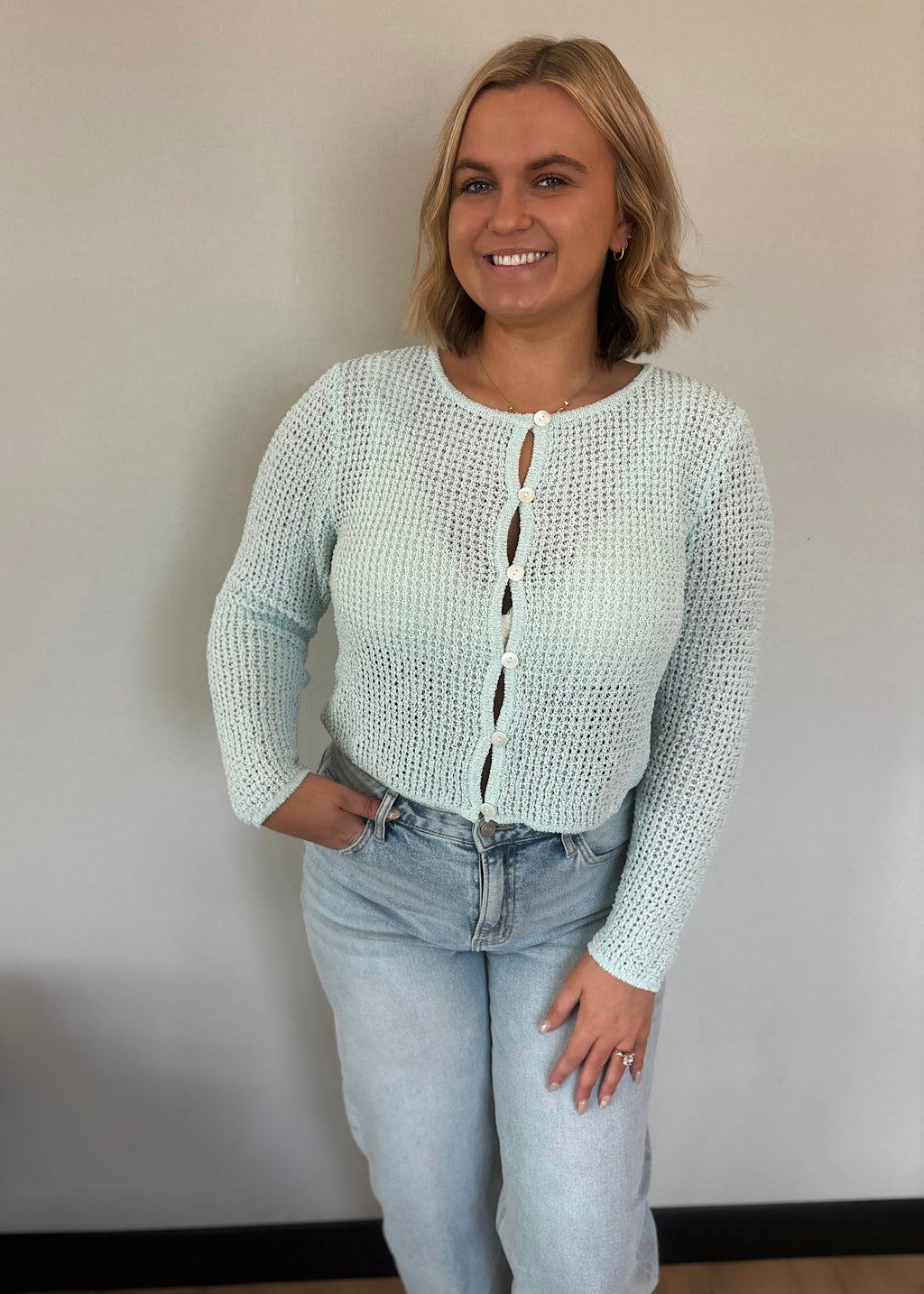 Powder Knit Button Long Sleeve
