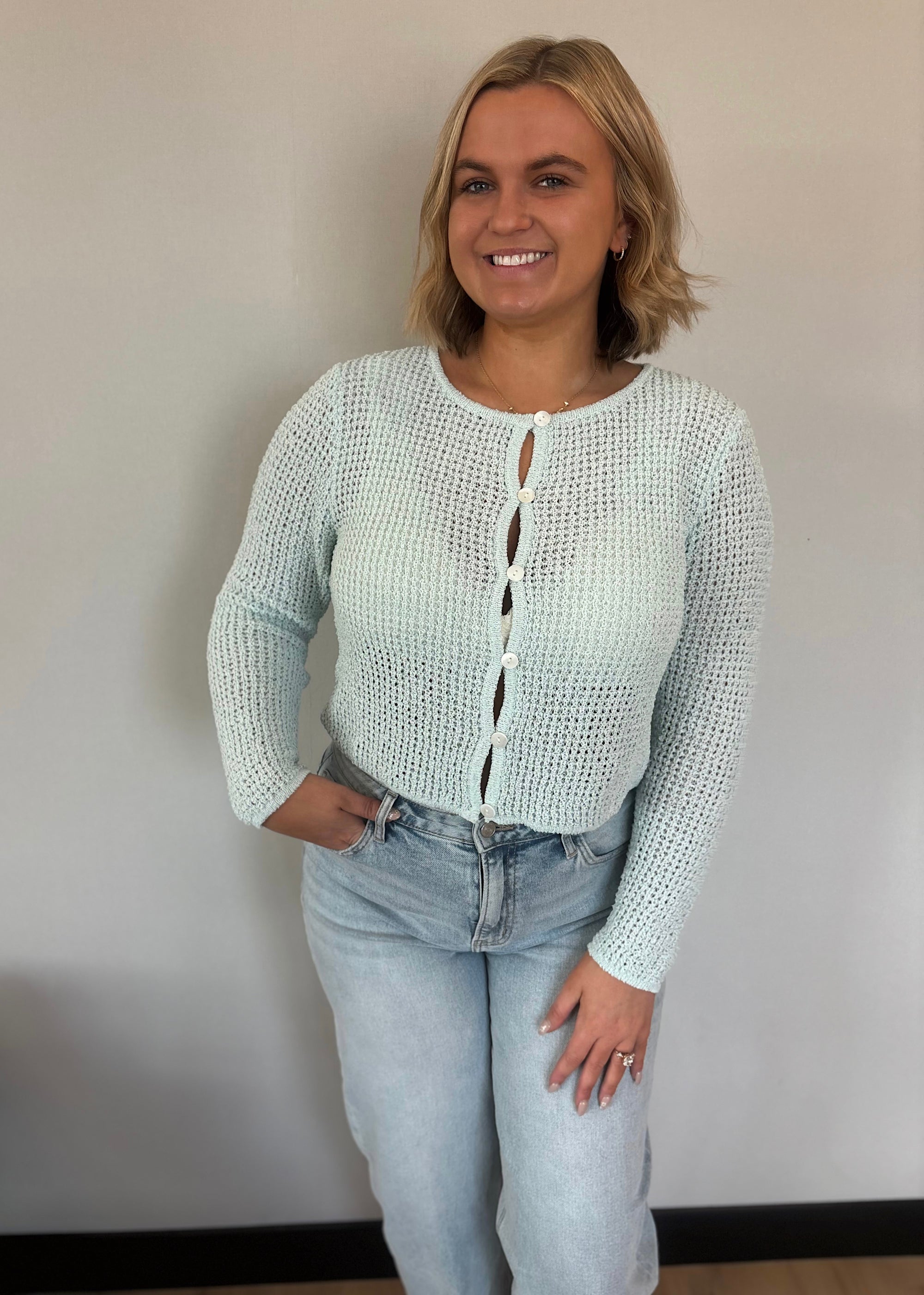 Powder Knit Button Long Sleeve