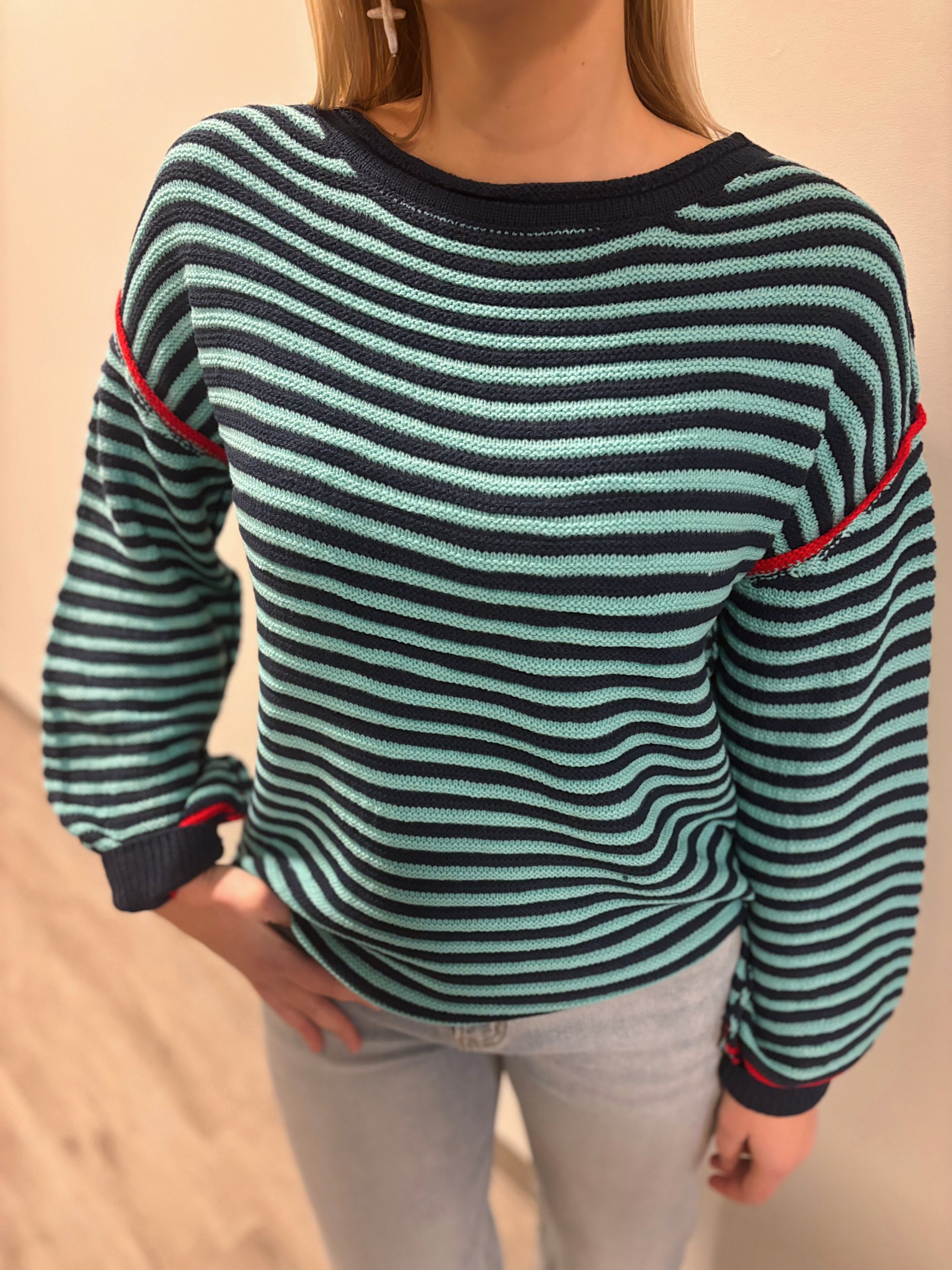 Teal Stripe Boatneck Sweater