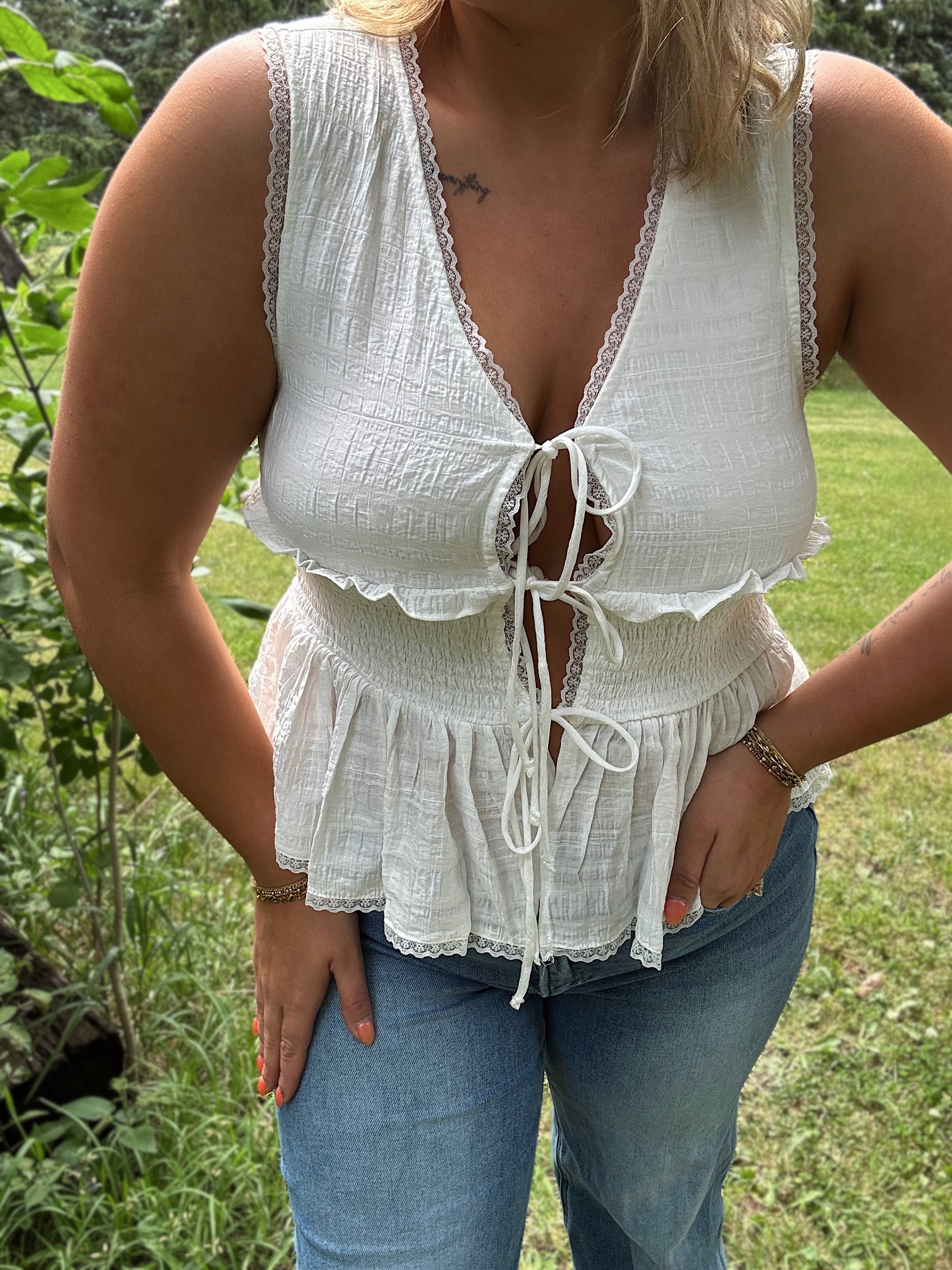 Sweet Magnolia Tie Tank- Ivory