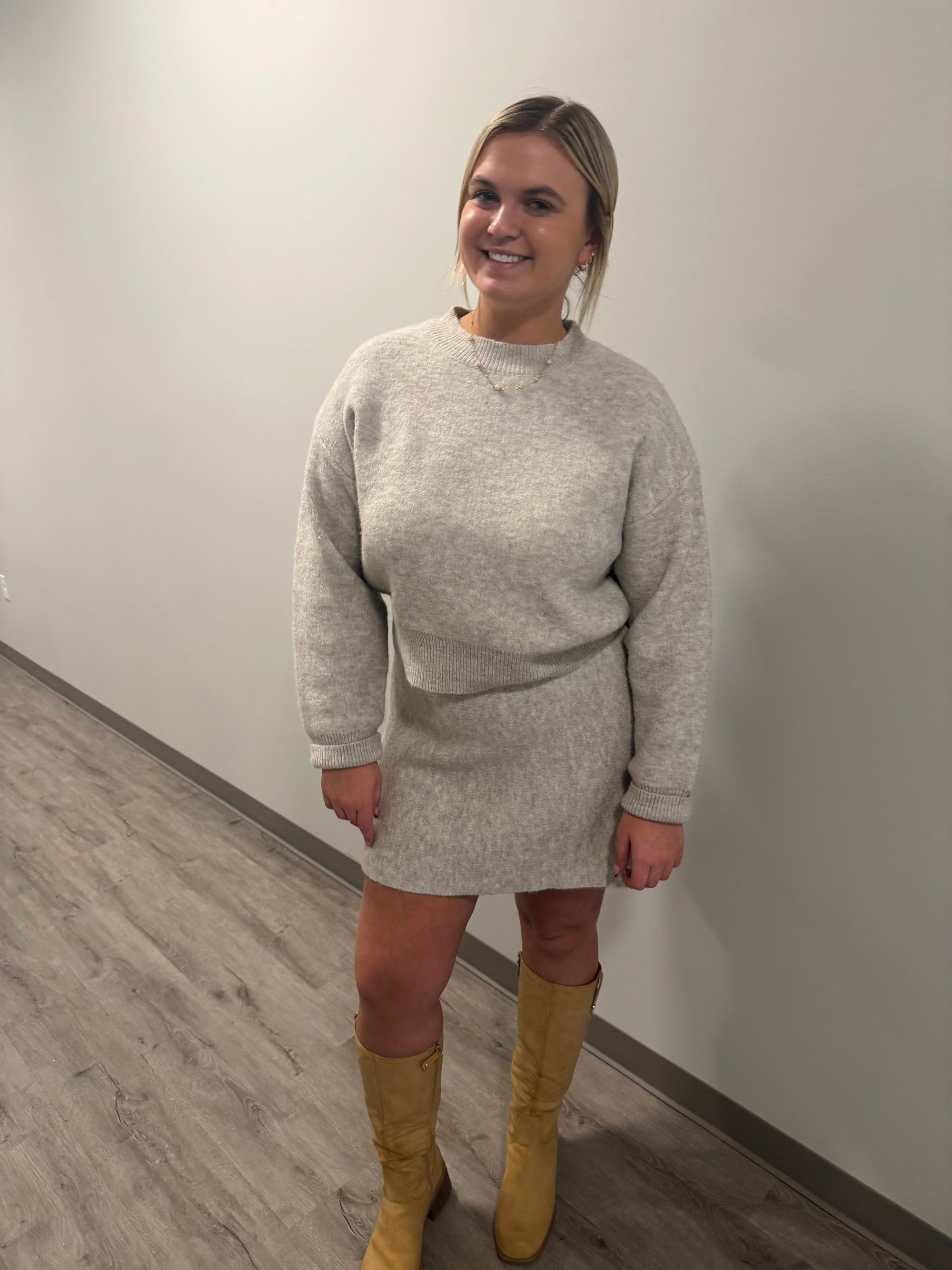 Oatmeal Knit Sweater + Skirt Set