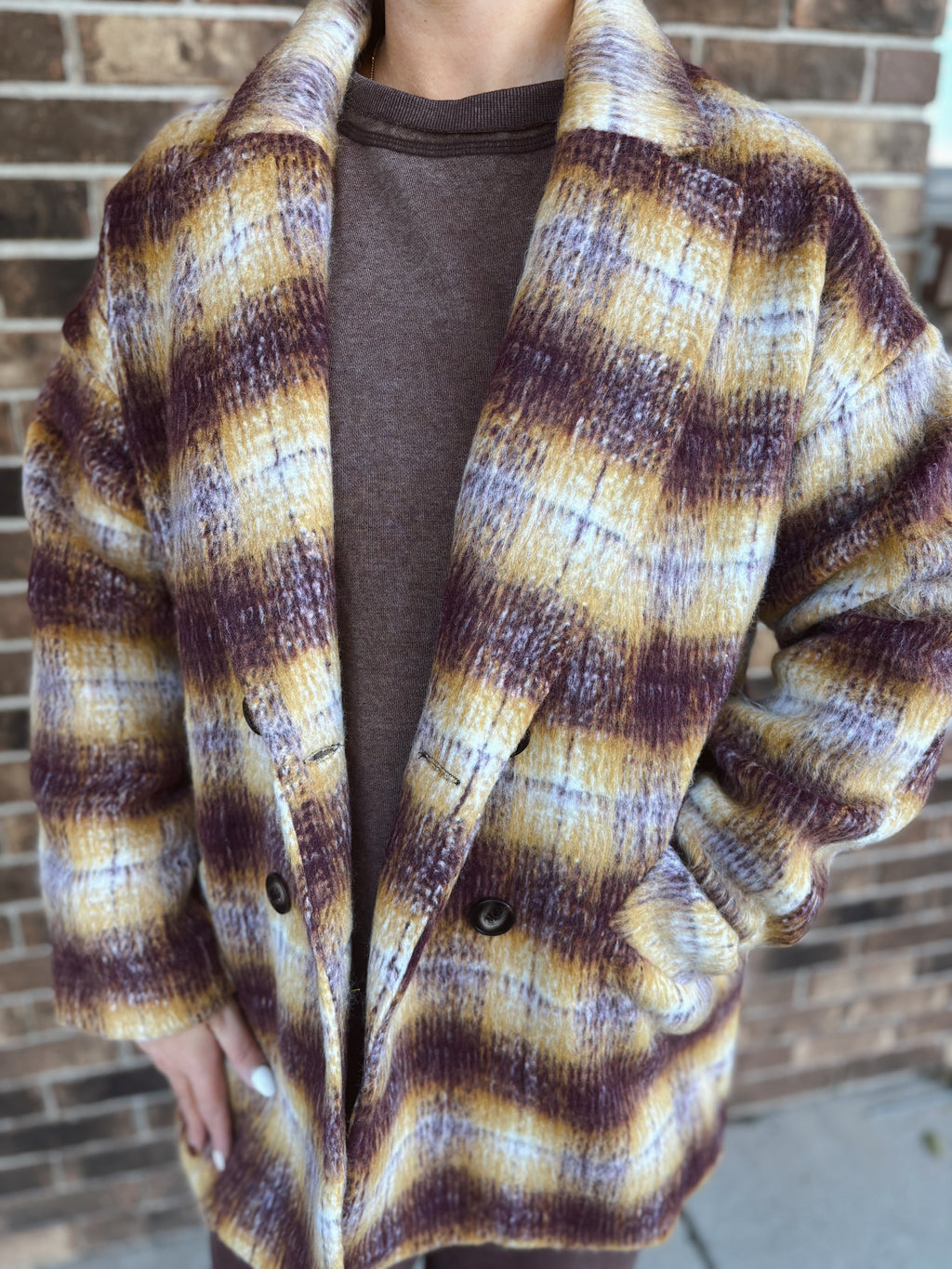 Golden Plum Plaid Coat