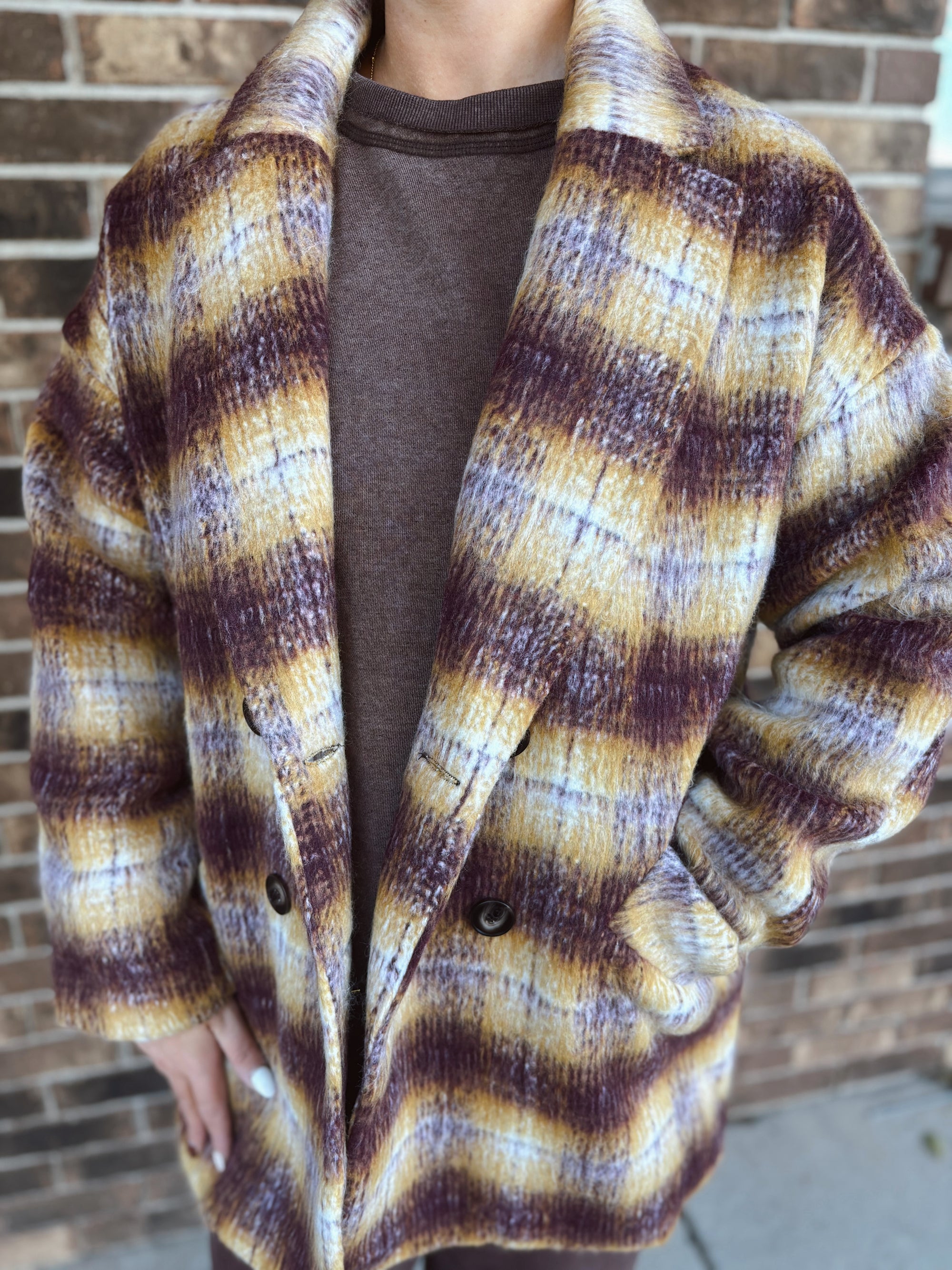 Golden Plum Plaid Coat