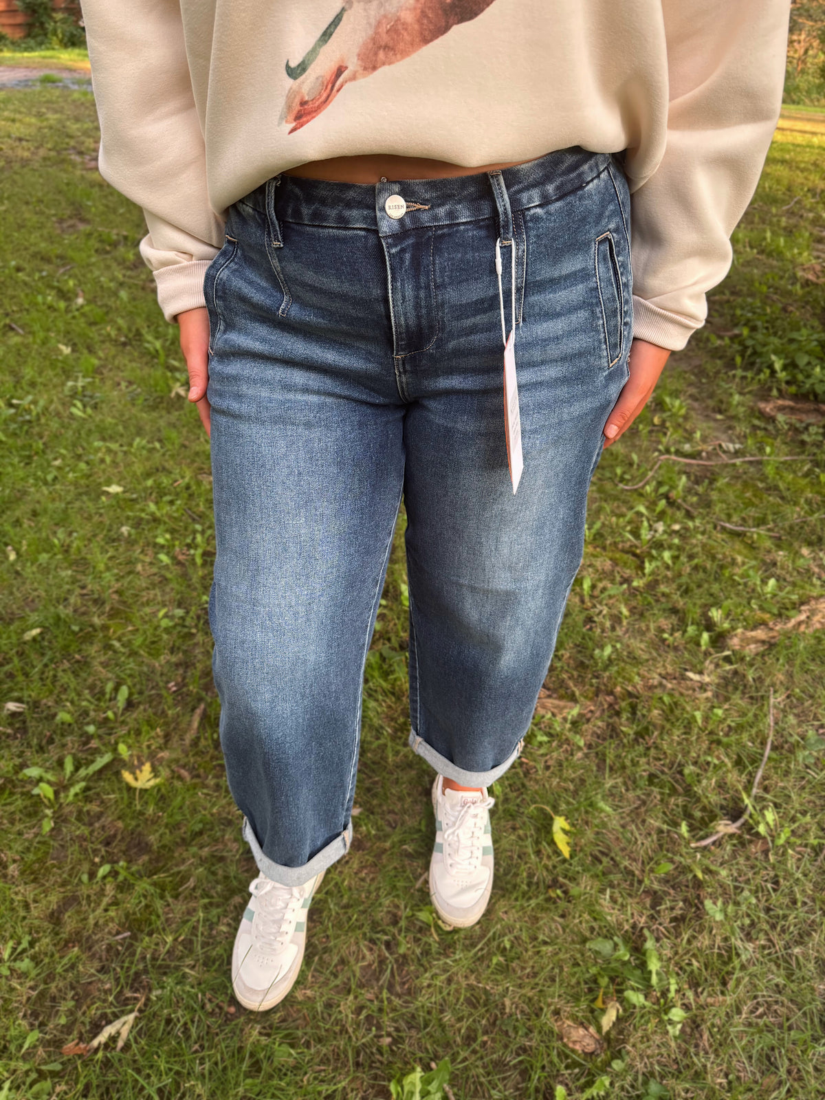 Risen Side Pocket Barrel Jeans- Dark
