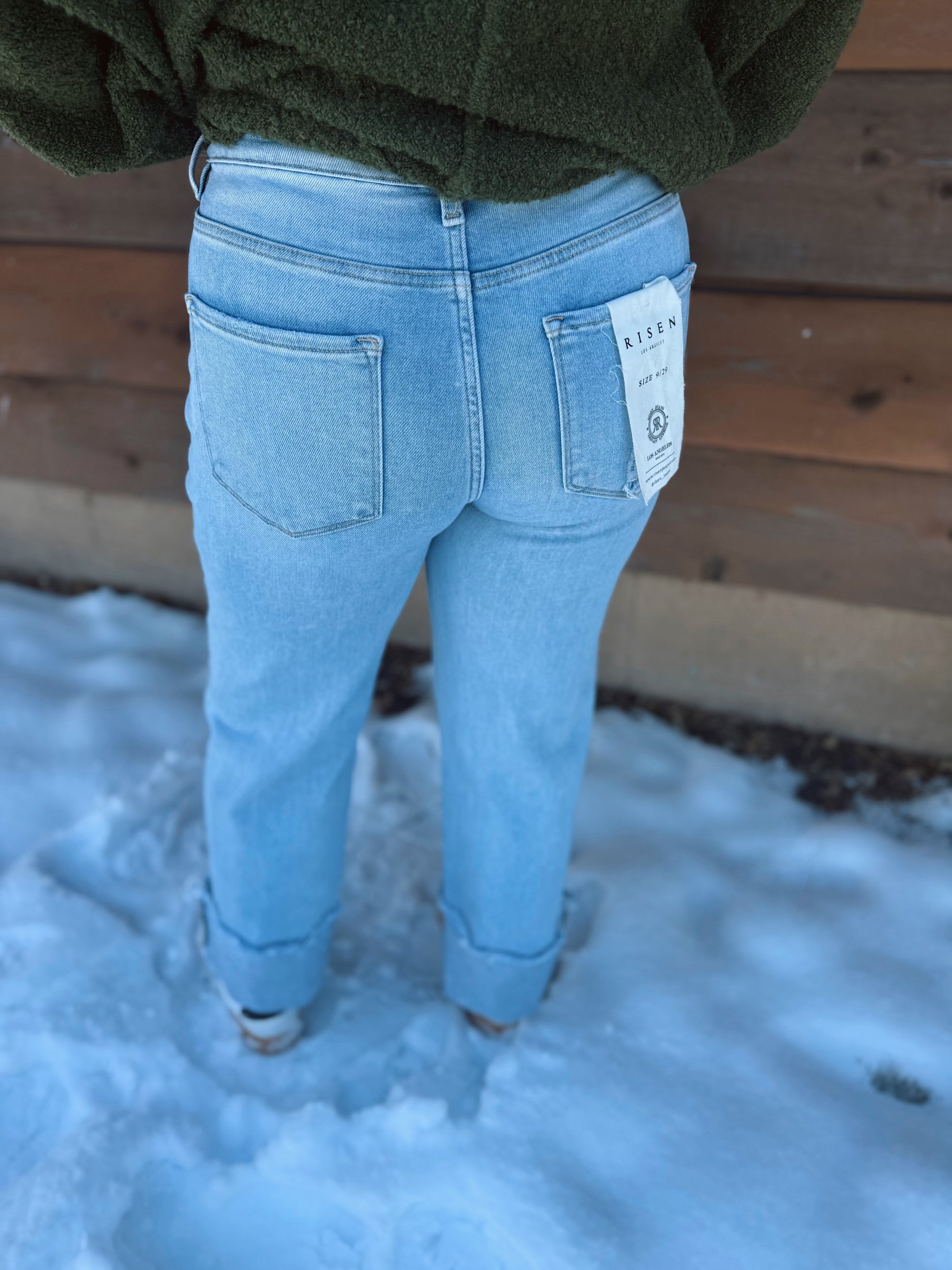 Risen High Rise Light Straight Frey Hem Jeans