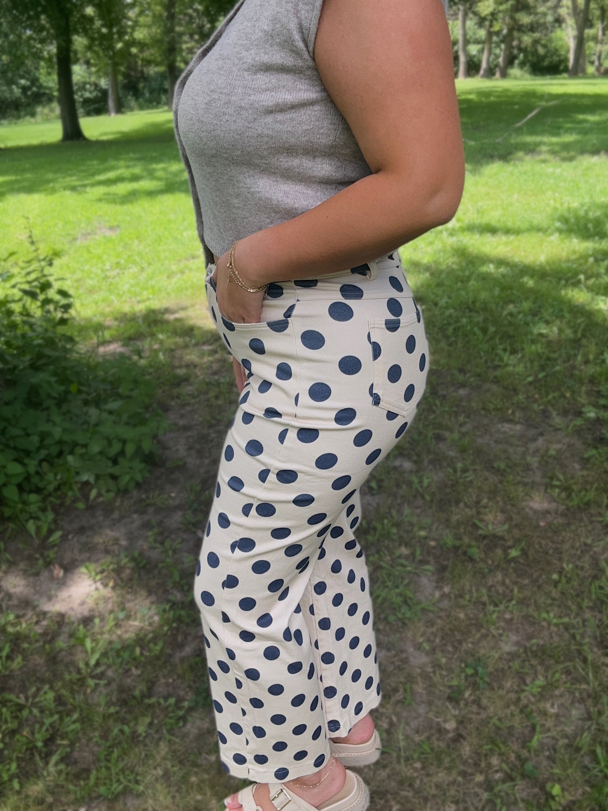 Spot on denim twill pant- Linen/Navy