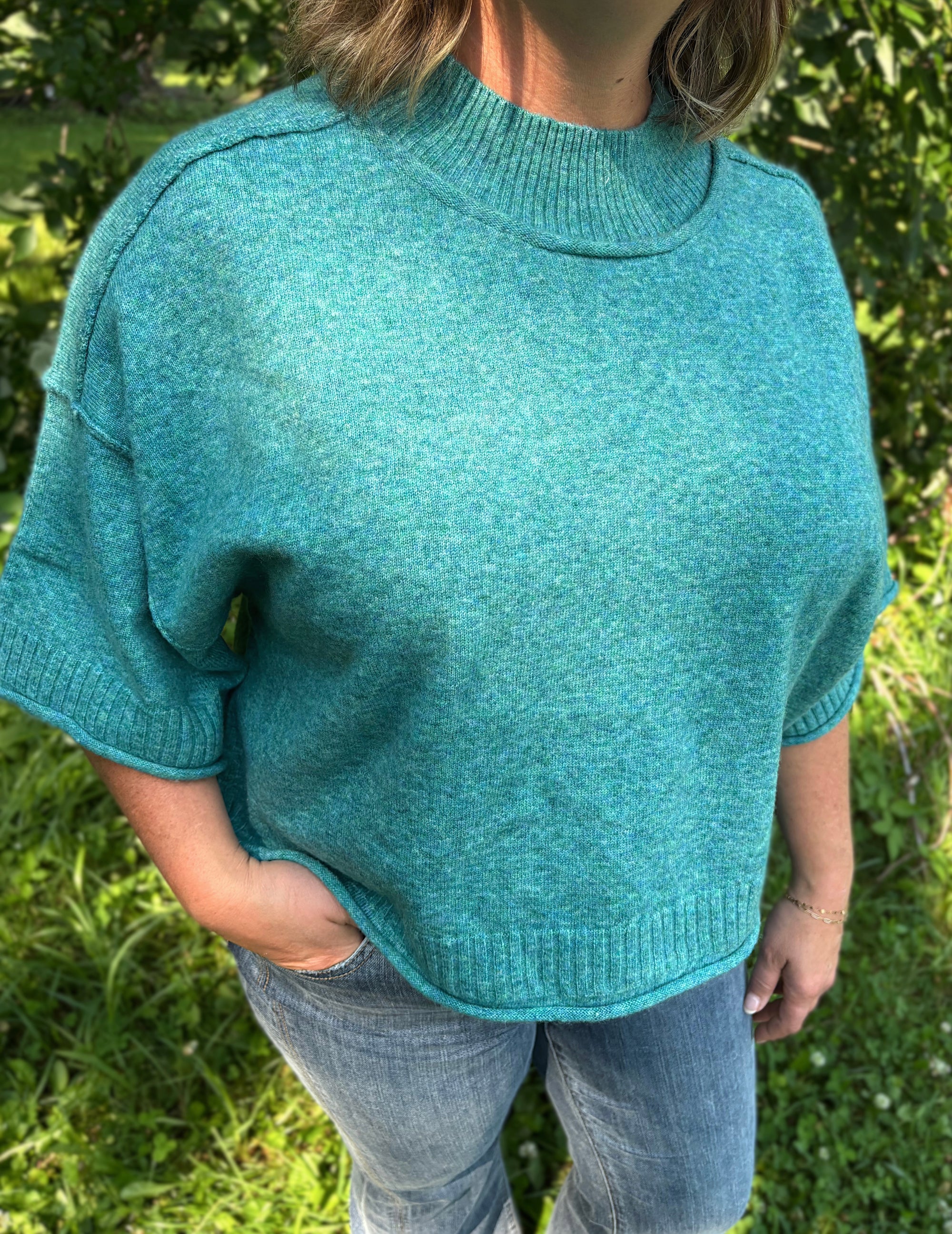 Teal Breeze Mock Neck Short Sleeve