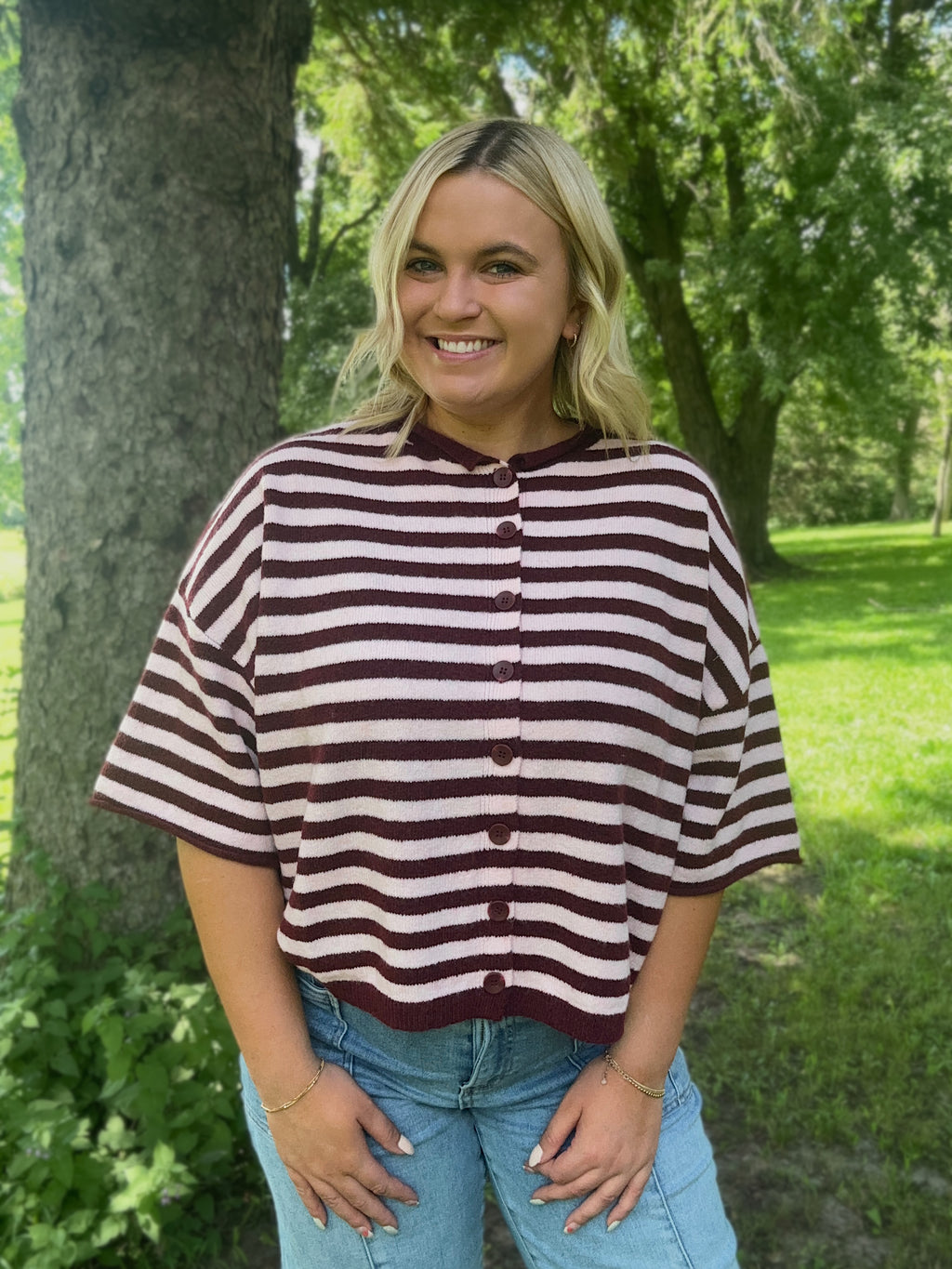 Berry Mocha Stripe Cardigan