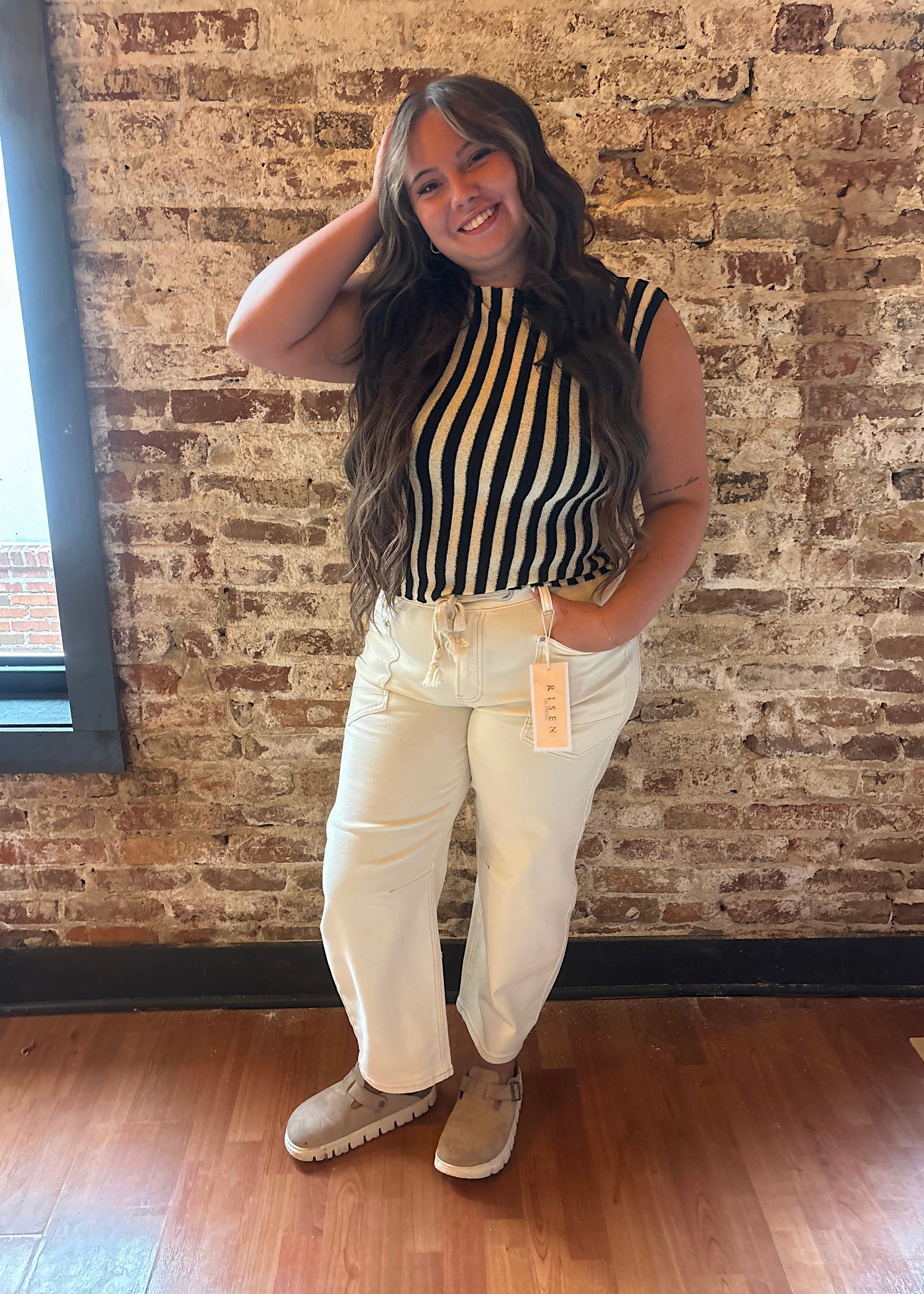 Risen Ivory Slouchy Tie Barrel Jeans