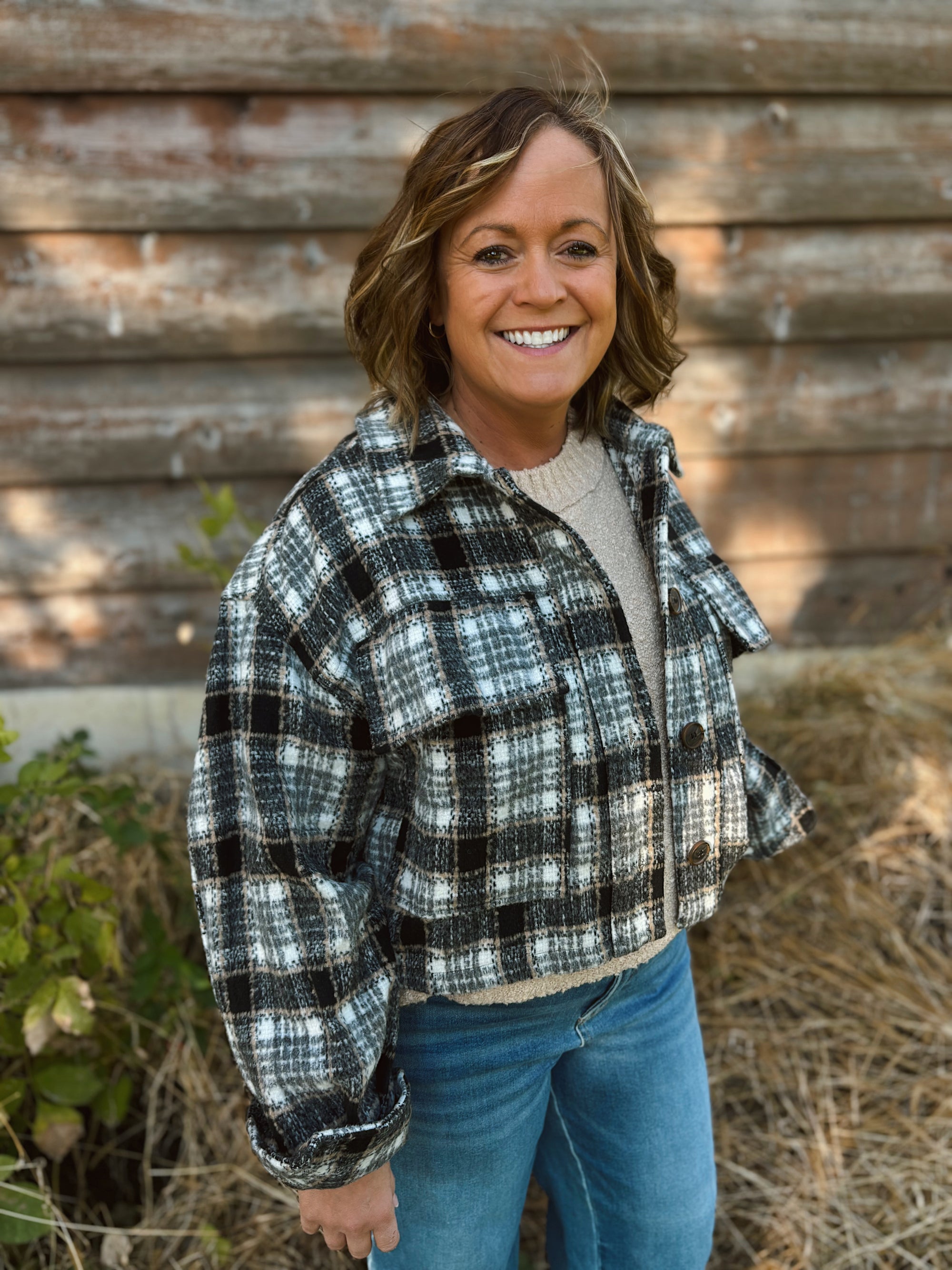 Black Plaid + Pocket Crop Shacket