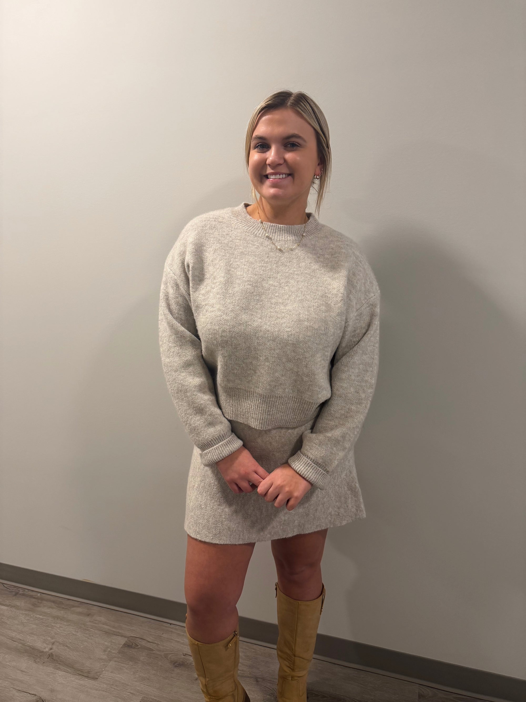 Oatmeal Knit Sweater + Skirt Set