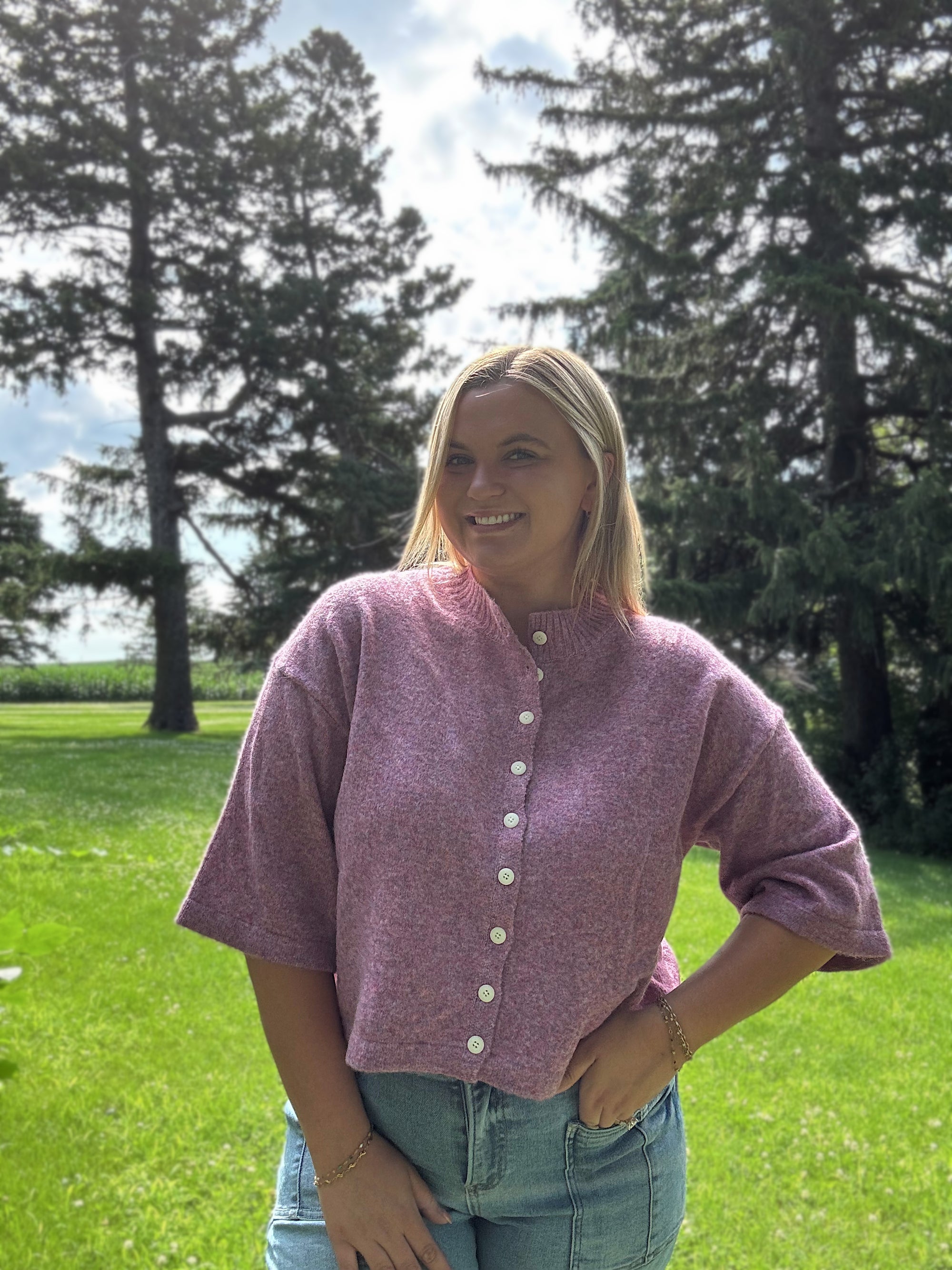 Soft Lilac Short Sleeve Cardigan