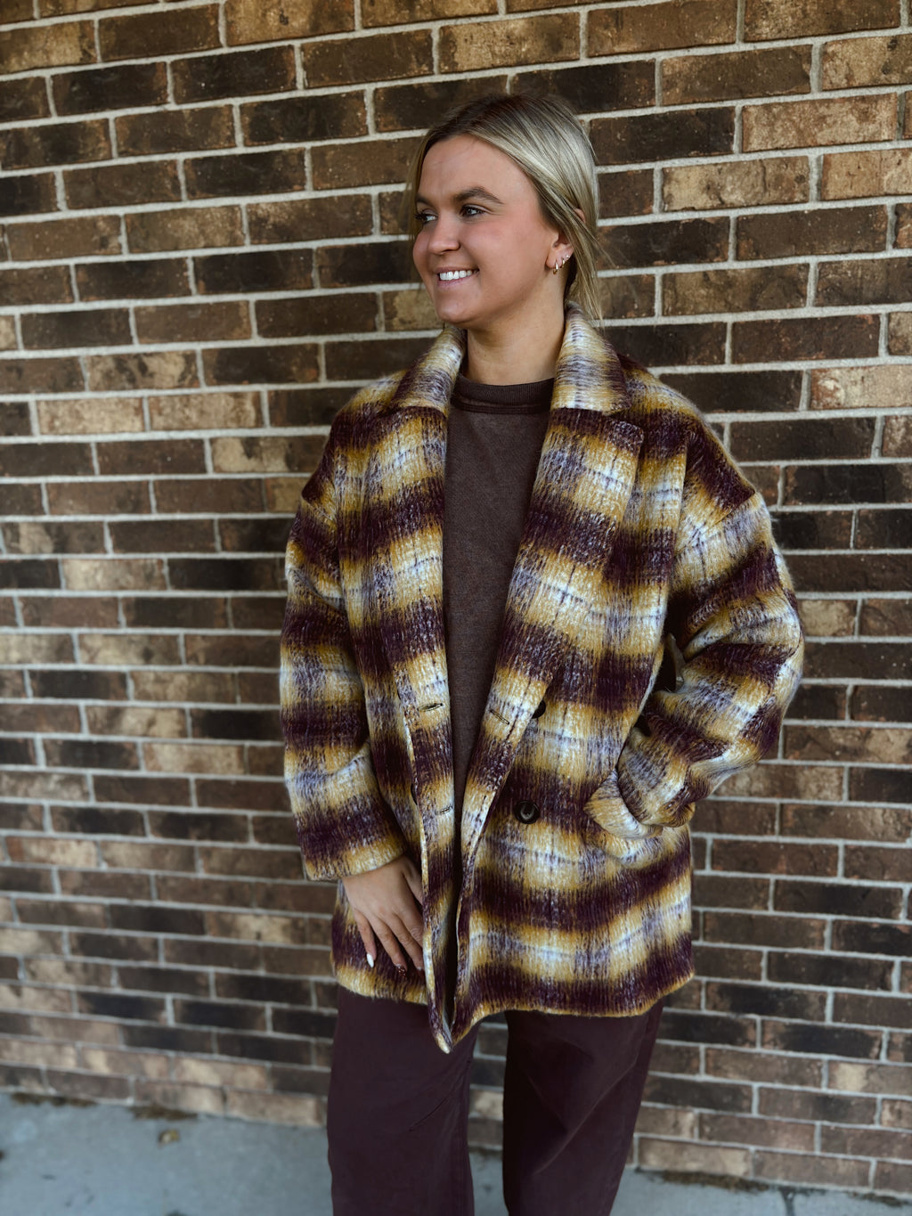 Golden Plum Plaid Coat