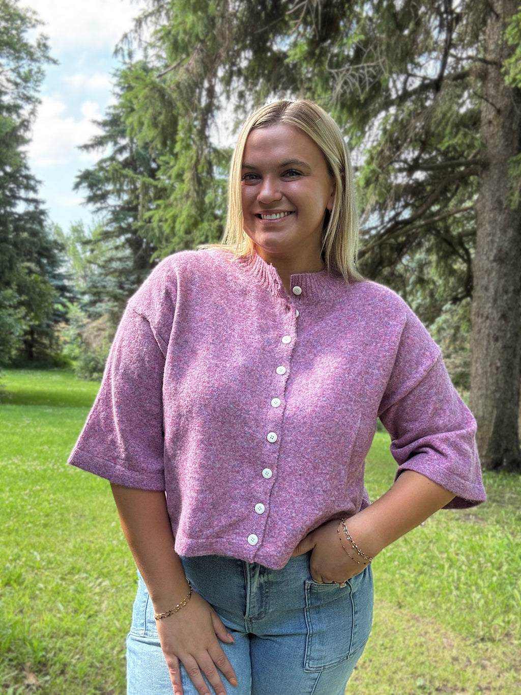 Soft Lilac Short Sleeve Cardigan