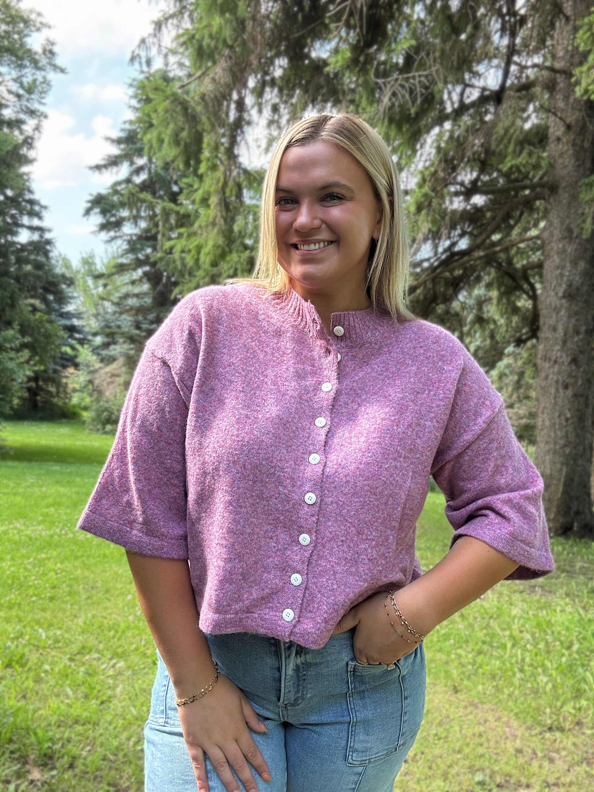 Soft Lilac Short Sleeve Cardigan