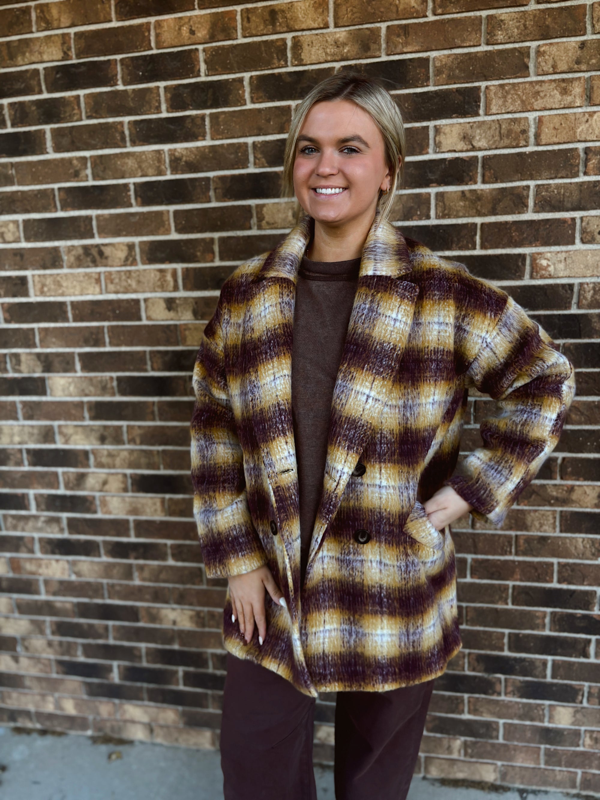 Golden Plum Plaid Coat