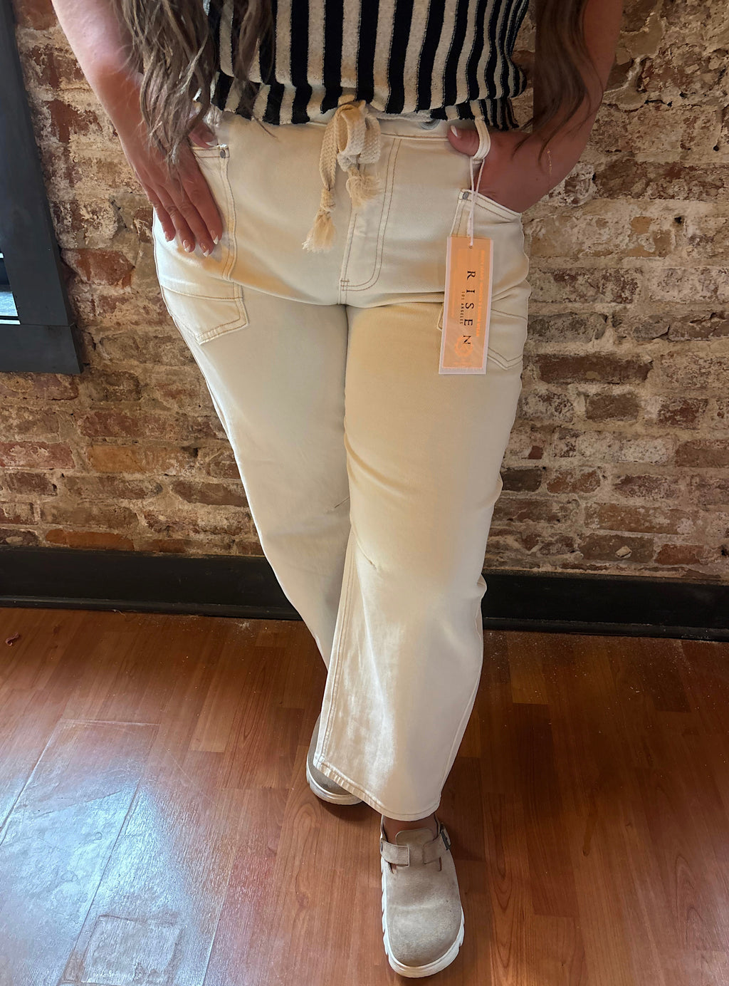 Risen Ivory Slouchy Tie Barrel Jeans