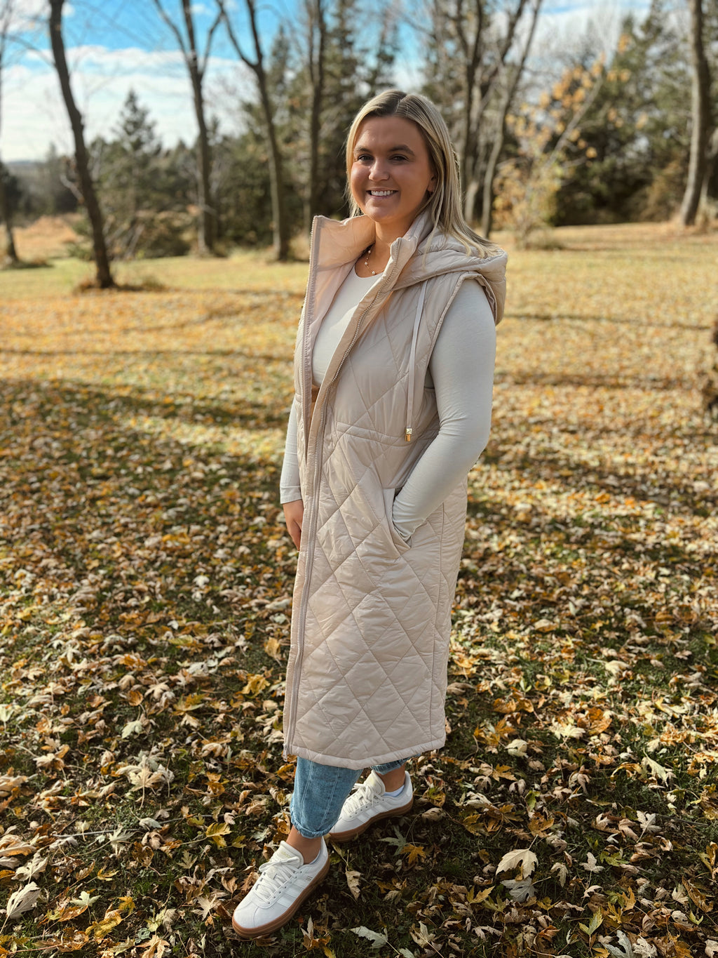 Beige Quilted Longline Vest