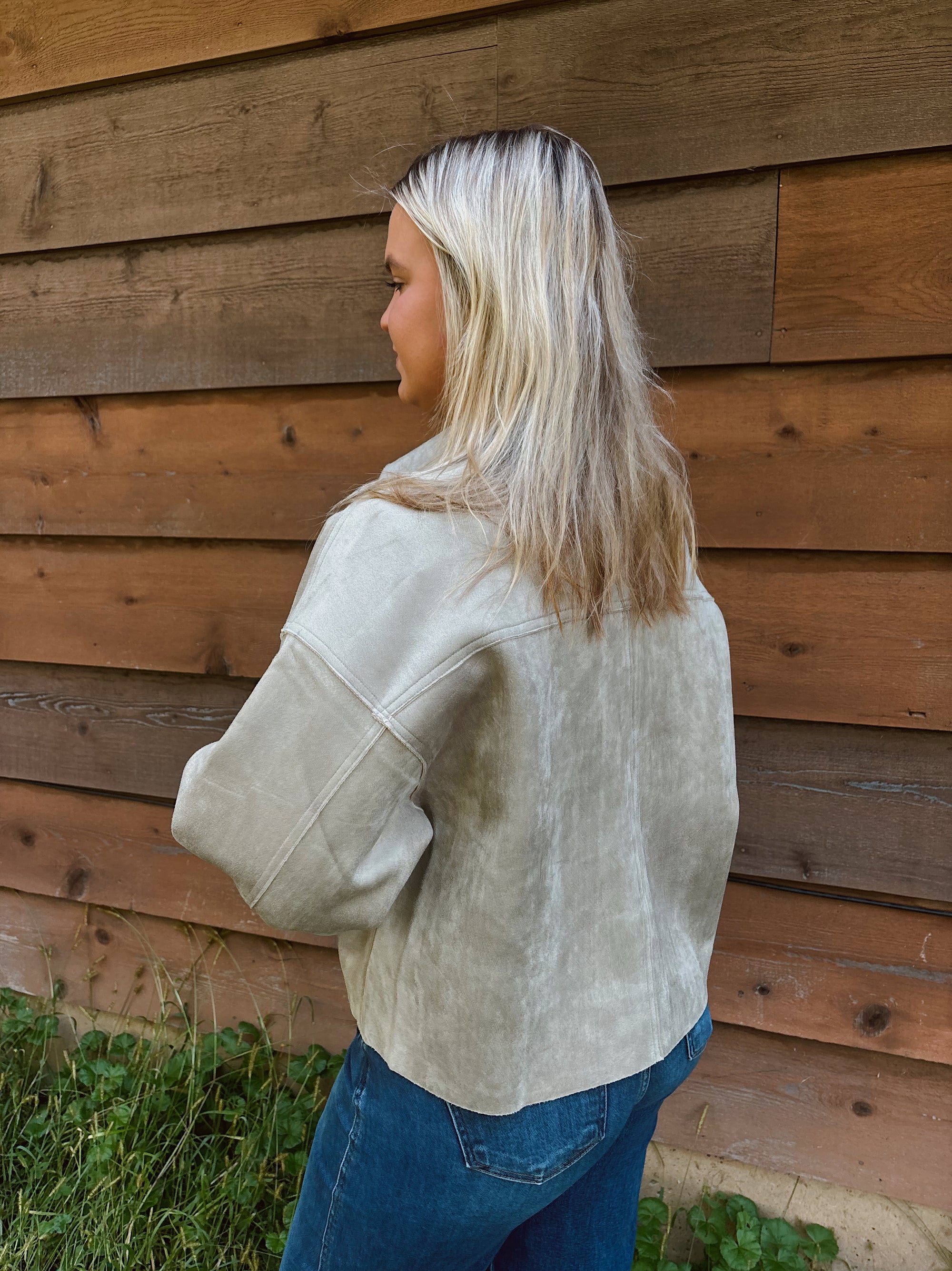 Sunday Stroll Suede Jacket- Dusty Olive