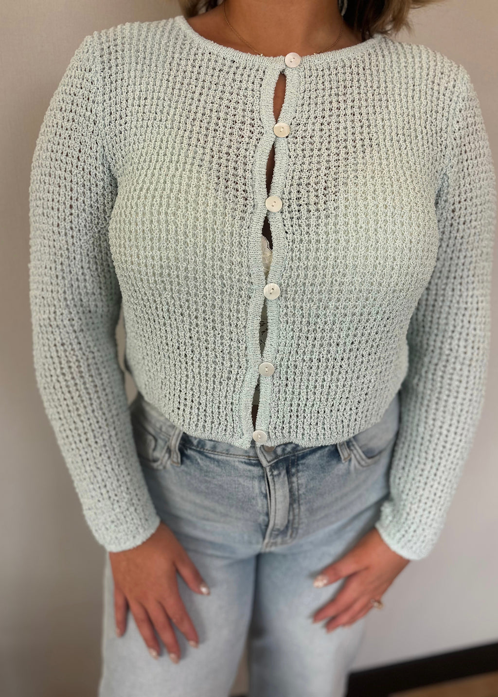 Powder Knit Button Long Sleeve
