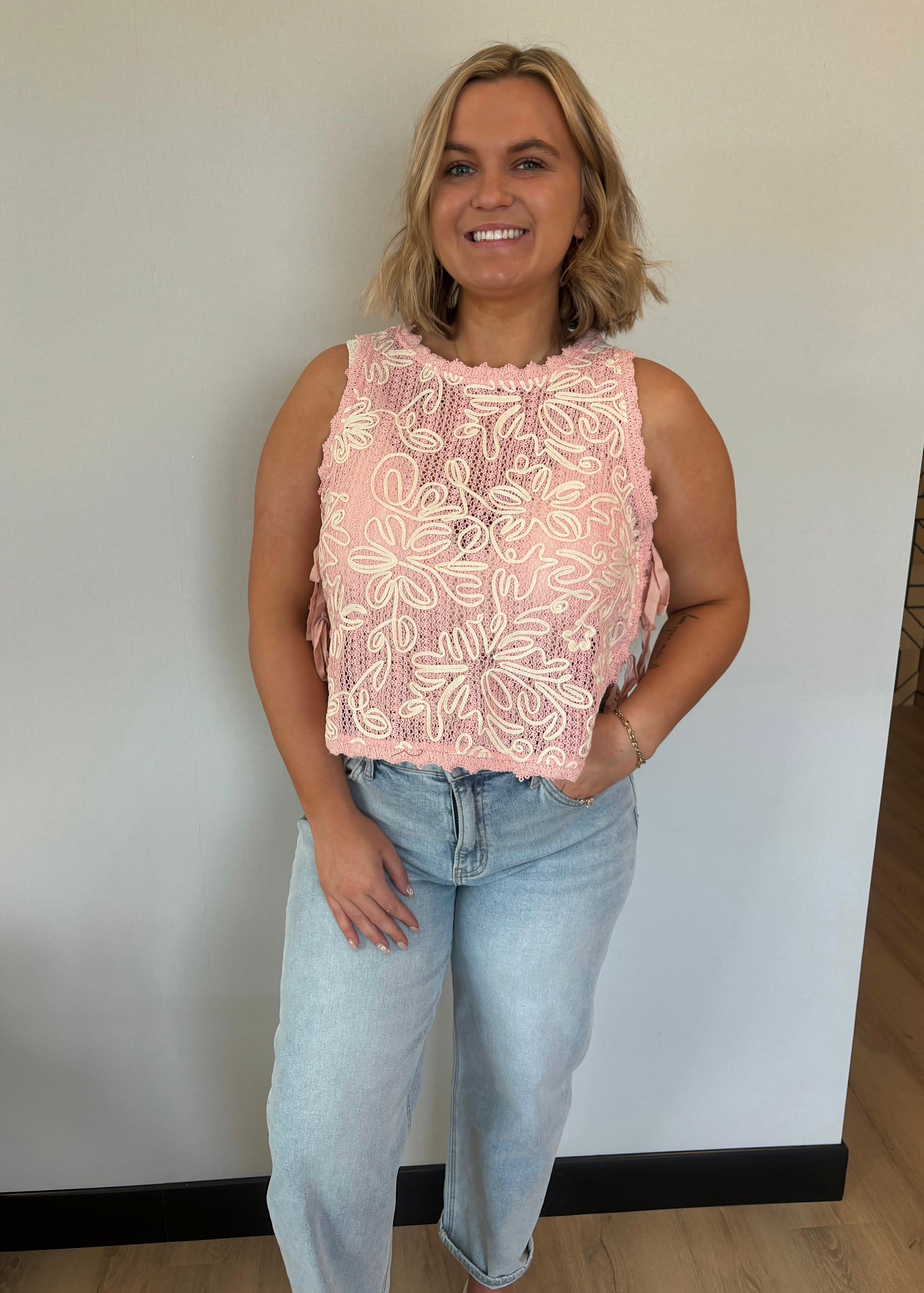 Coral Bloom Crochet Tank