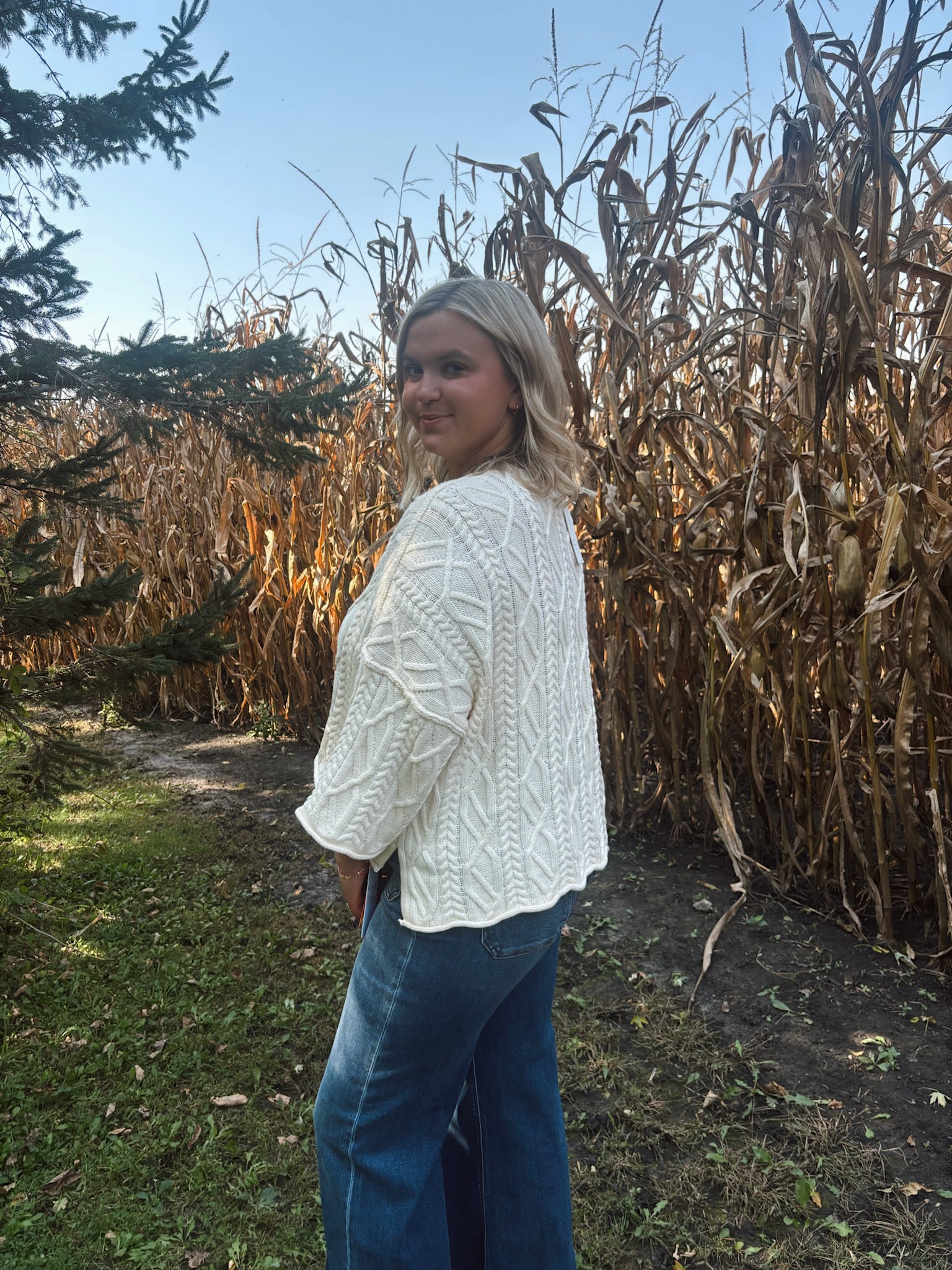 Cream Knit Bell Sleeve Sweater