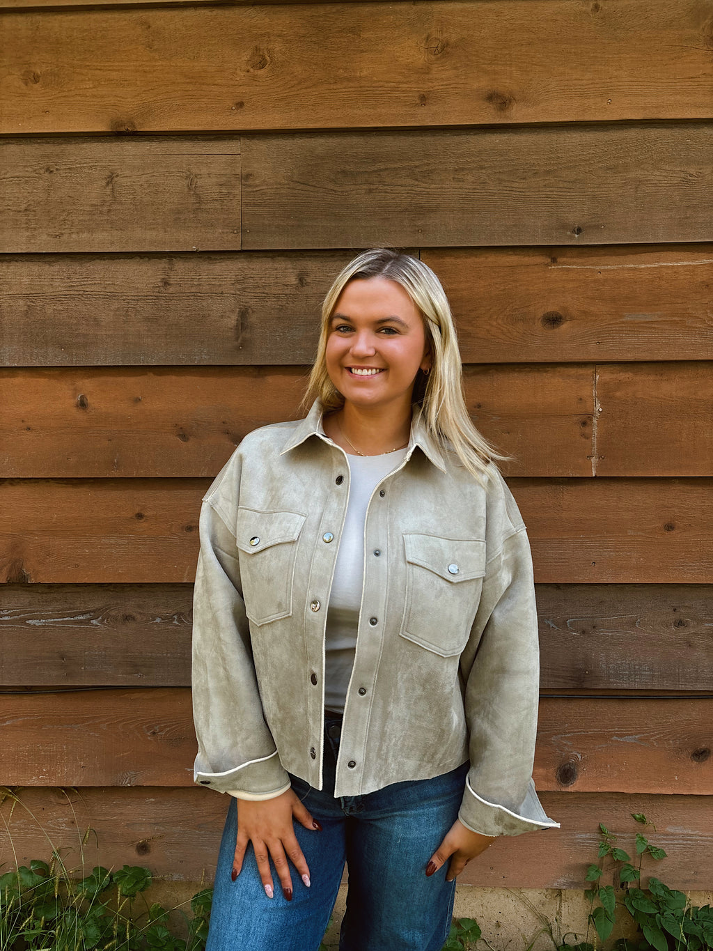 Sunday Stroll Suede Jacket- Dusty Olive