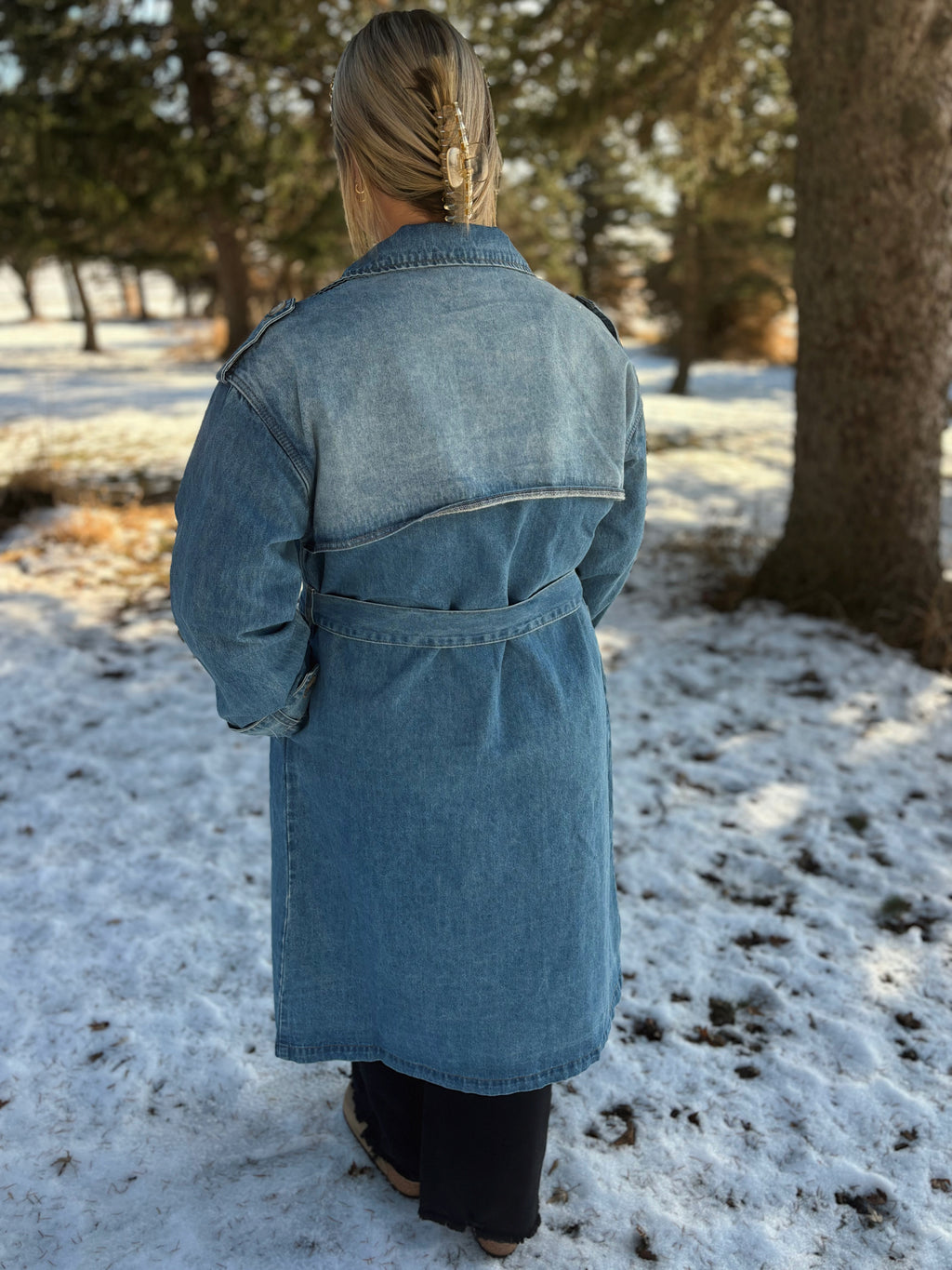 Downtown Belted Denim Trench