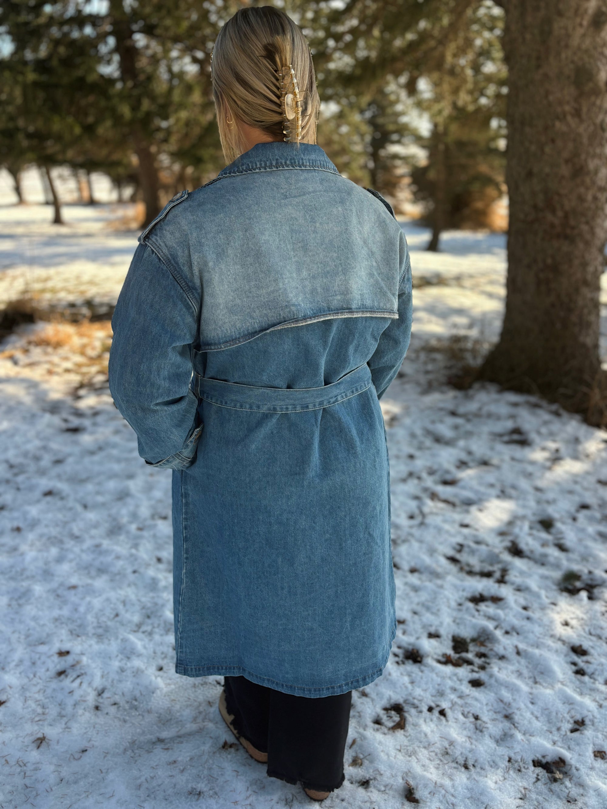Downtown Belted Denim Trench