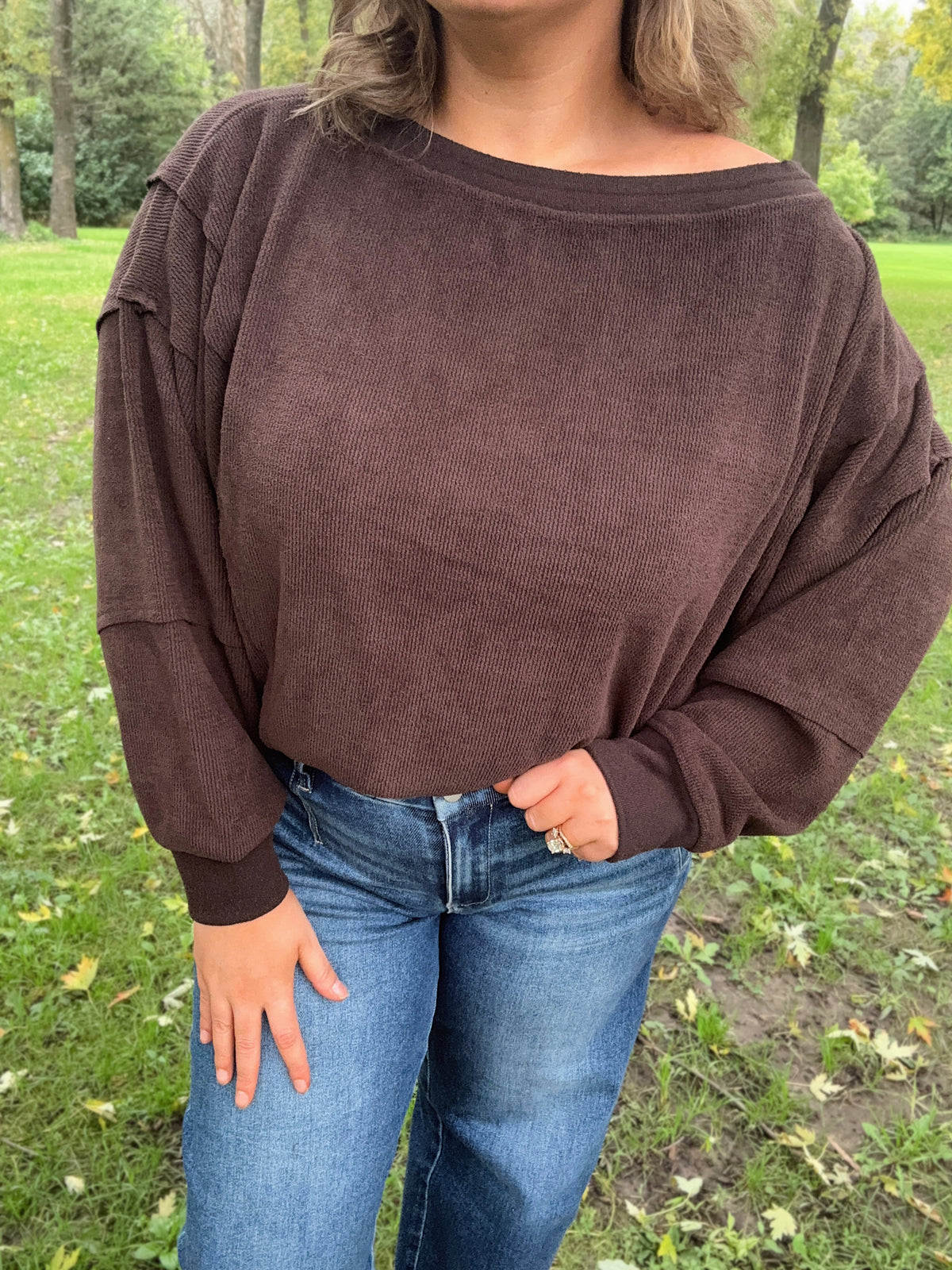 Chocolate Tiered Sleeve Boatneck