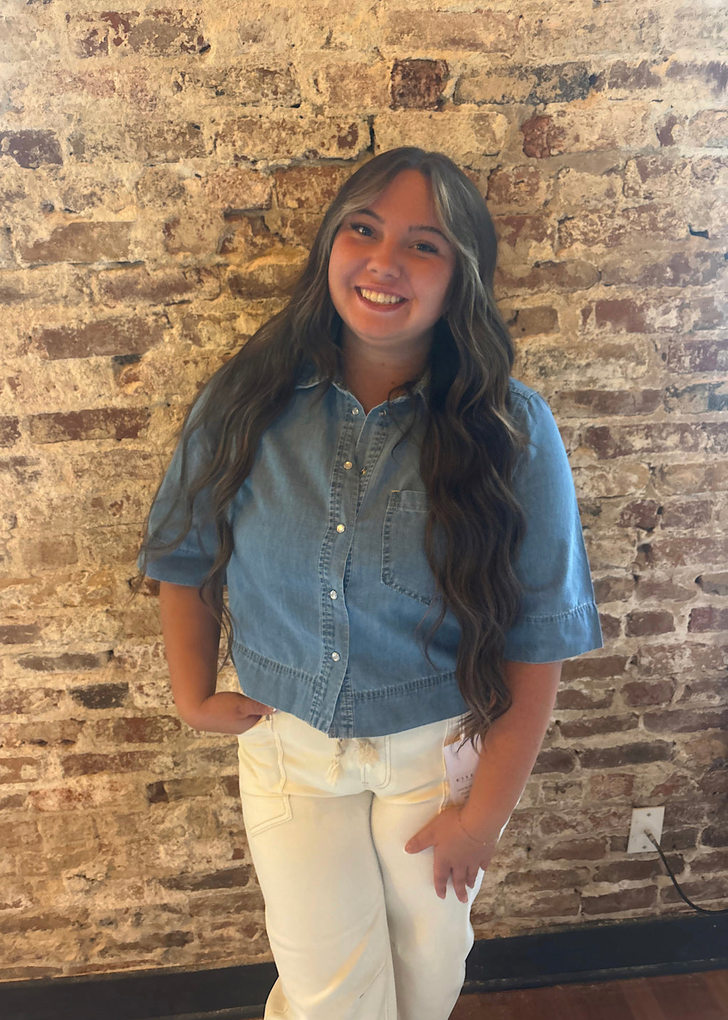 Effortless Denim Button Short Sleeve