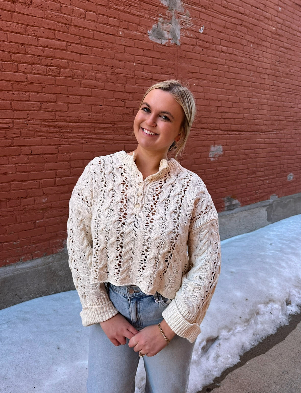 Ivory Twist Henley Knit