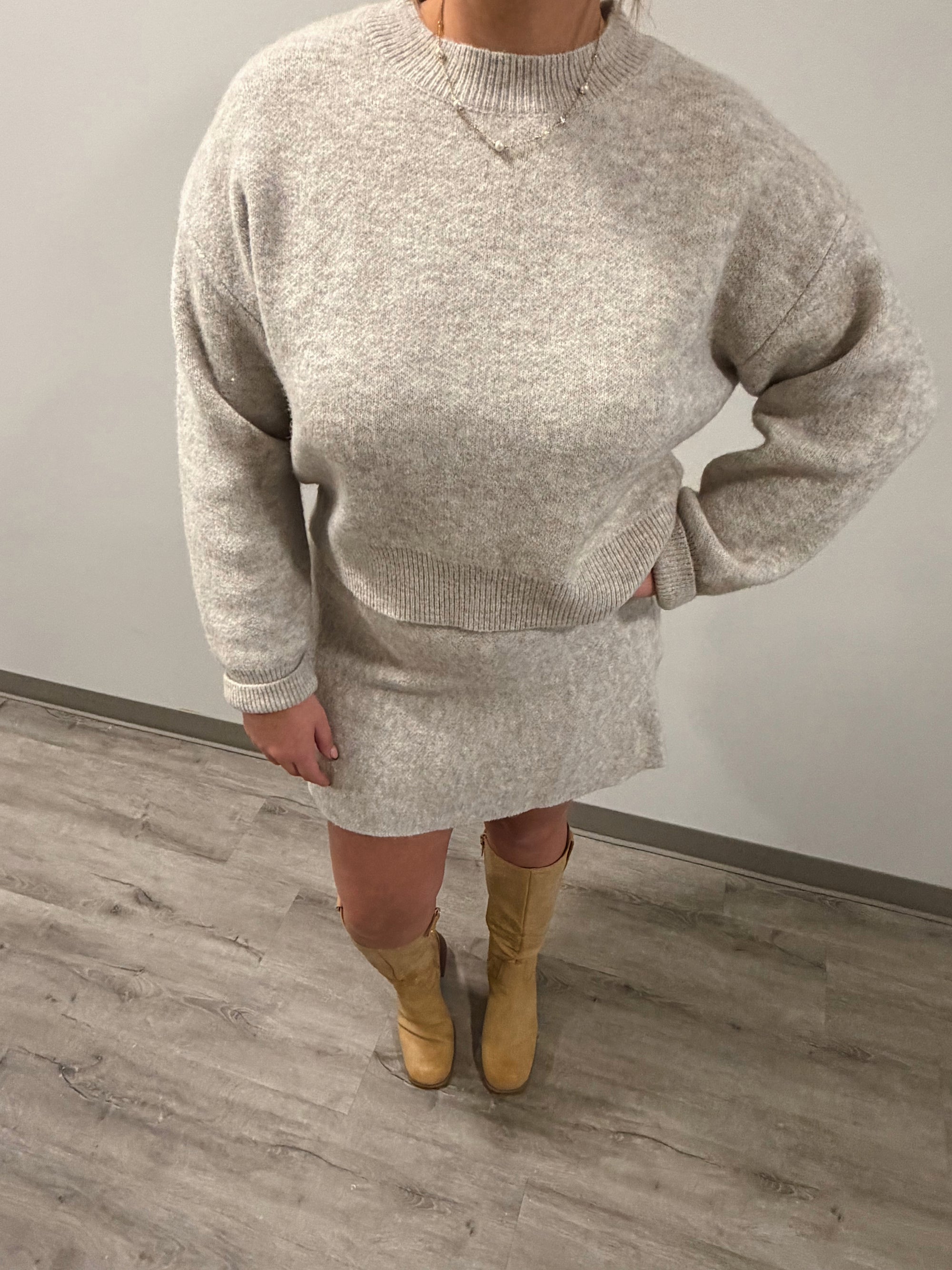 Oatmeal Knit Sweater + Skirt Set