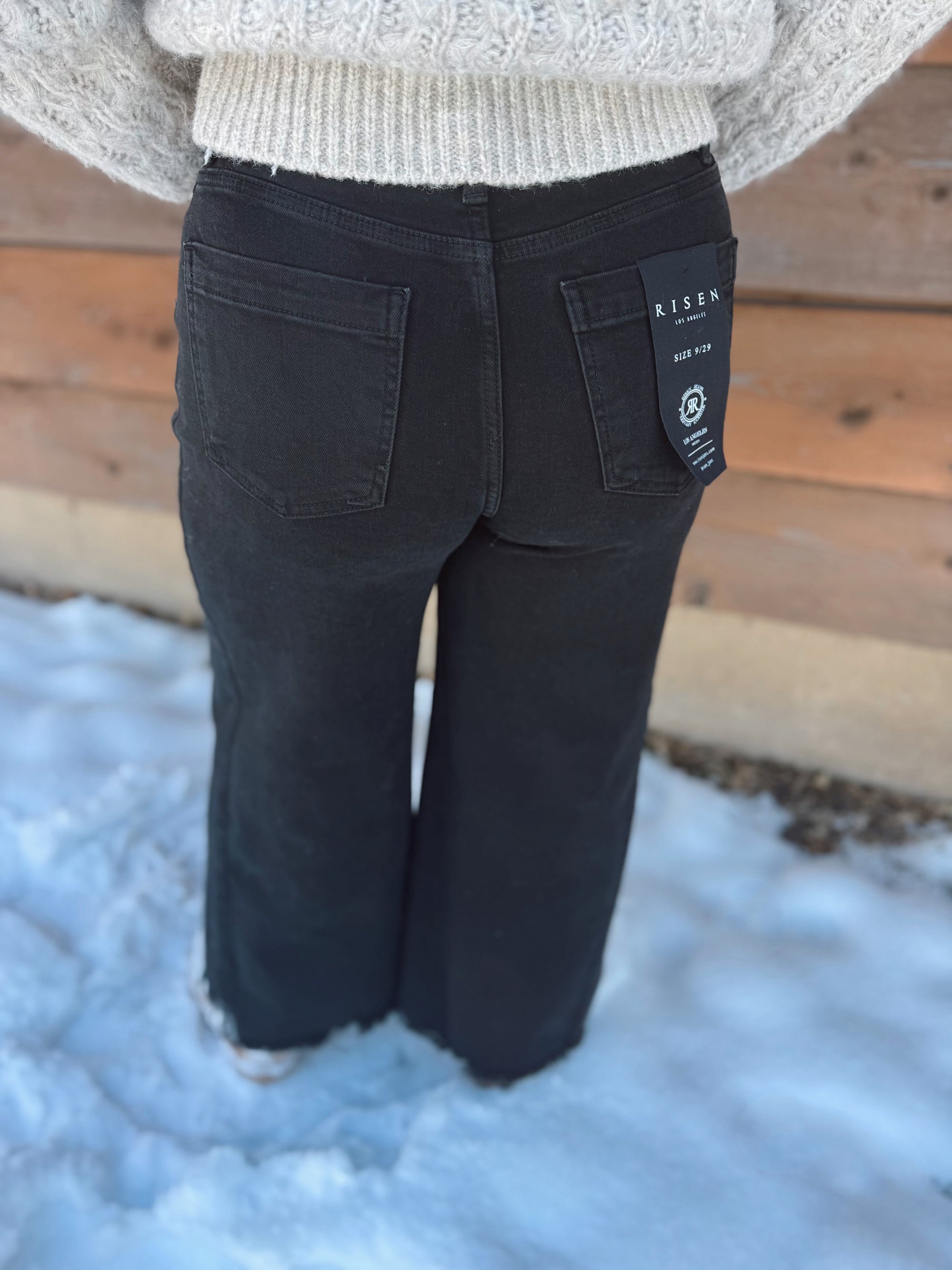 Risen High Rise Black Wide Leg Frey Hem