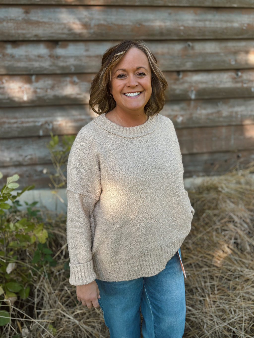 Almond Butter Exposed Seam Sweater