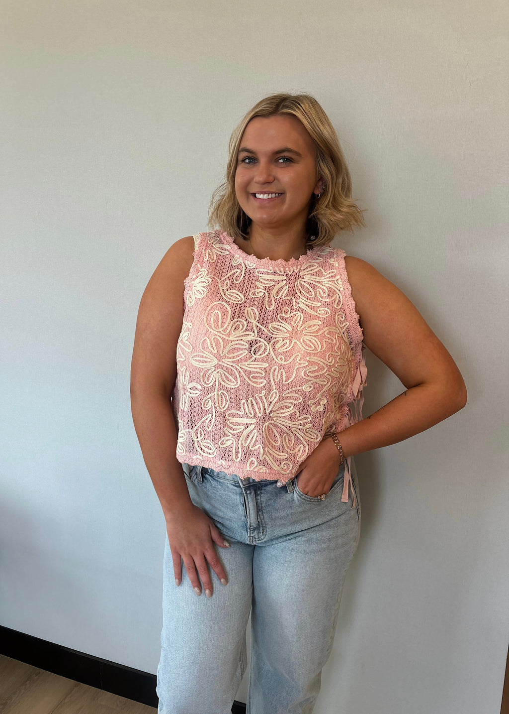Coral Bloom Crochet Tank