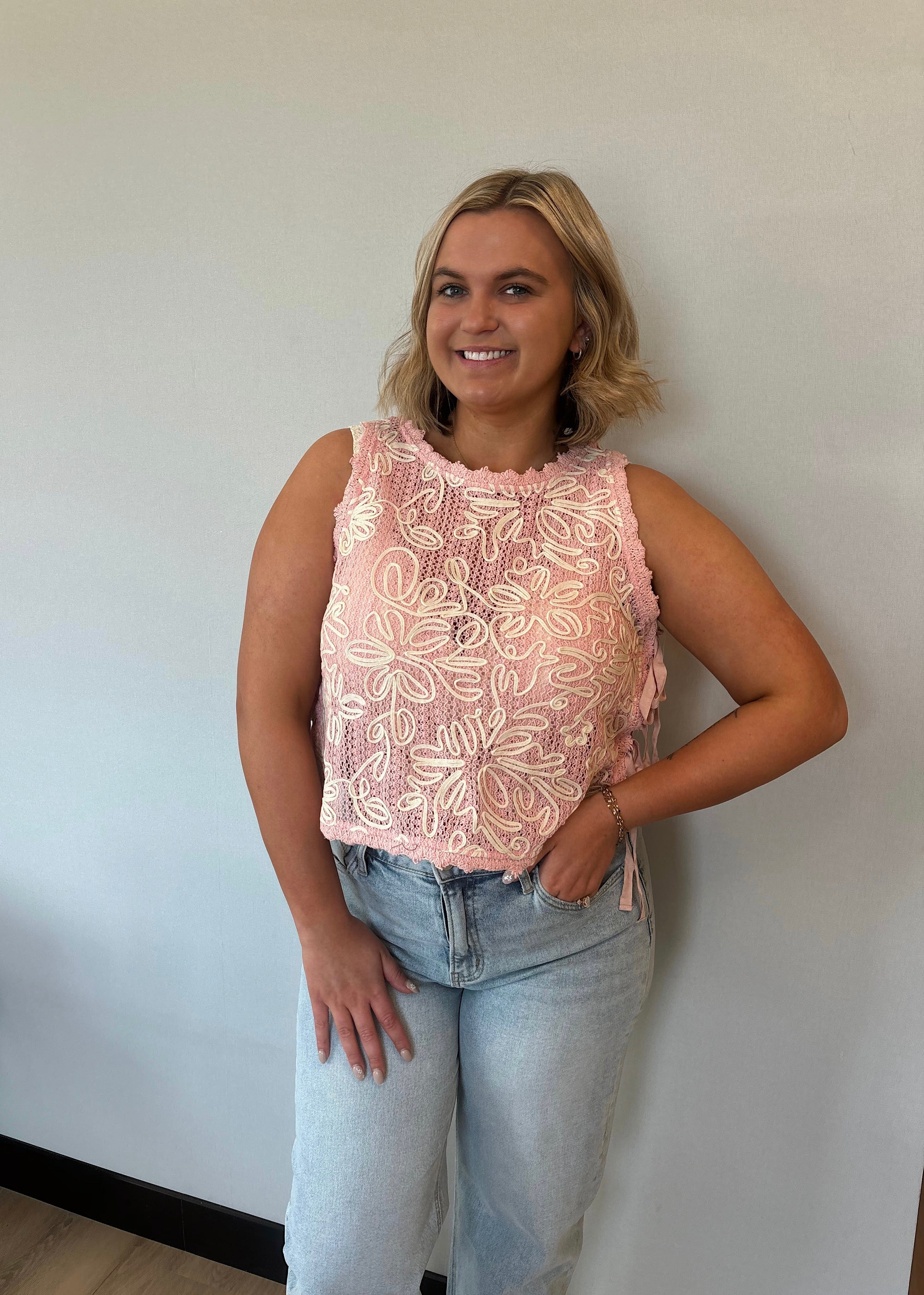 Coral Bloom Crochet Tank