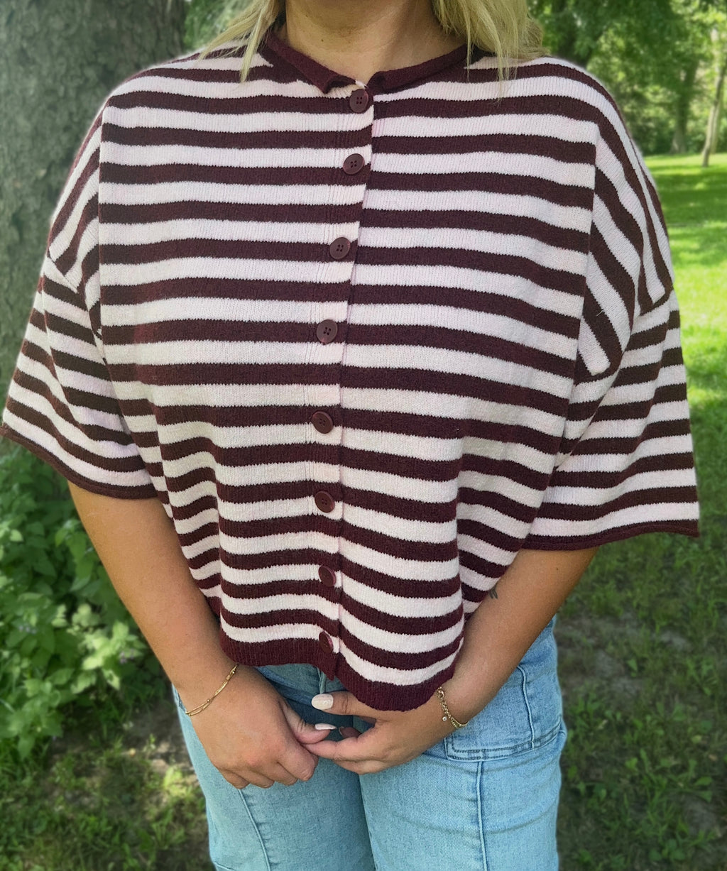 Berry Mocha Stripe Cardigan