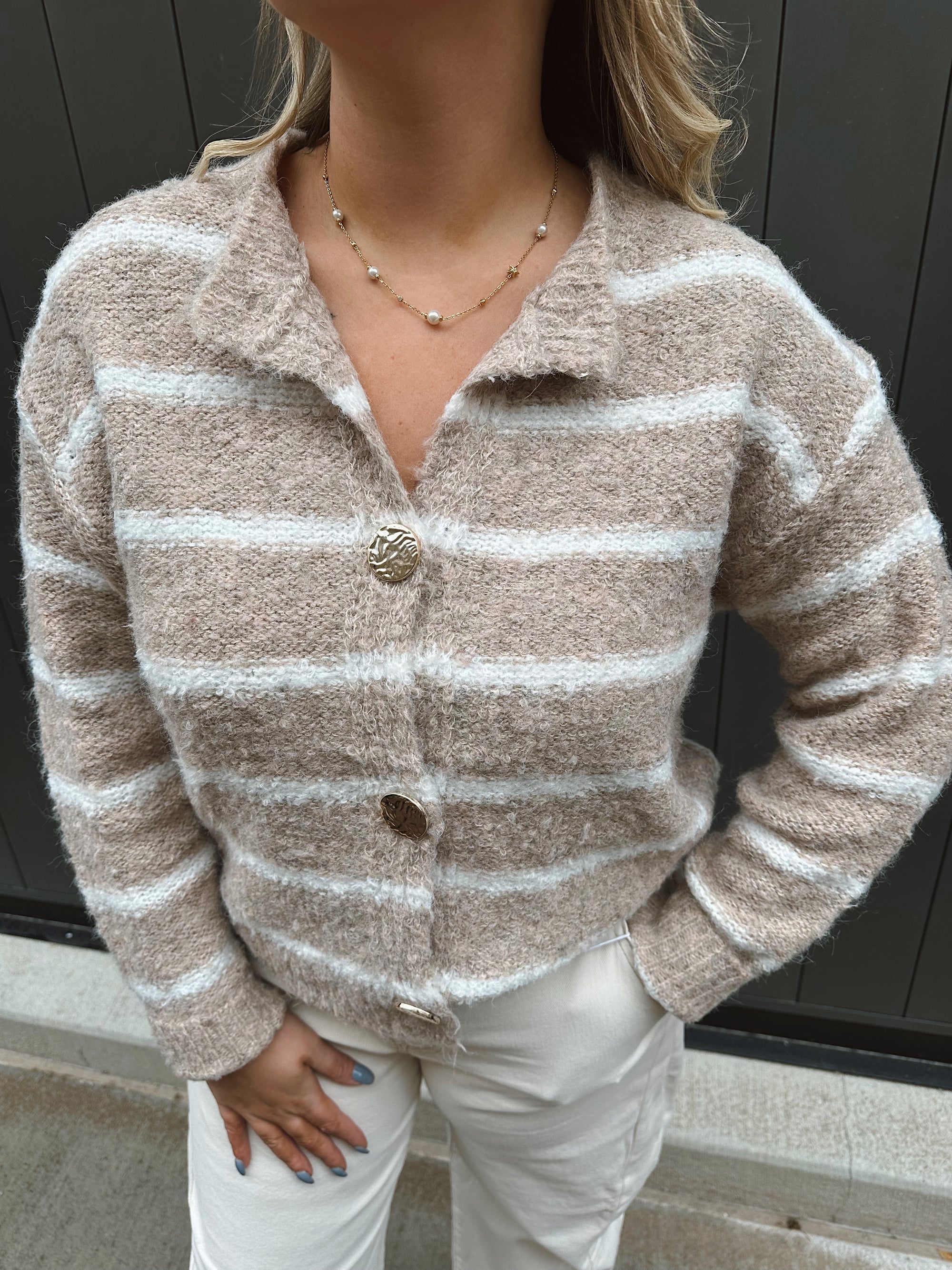 Buttered Beige Stripe Cardigan