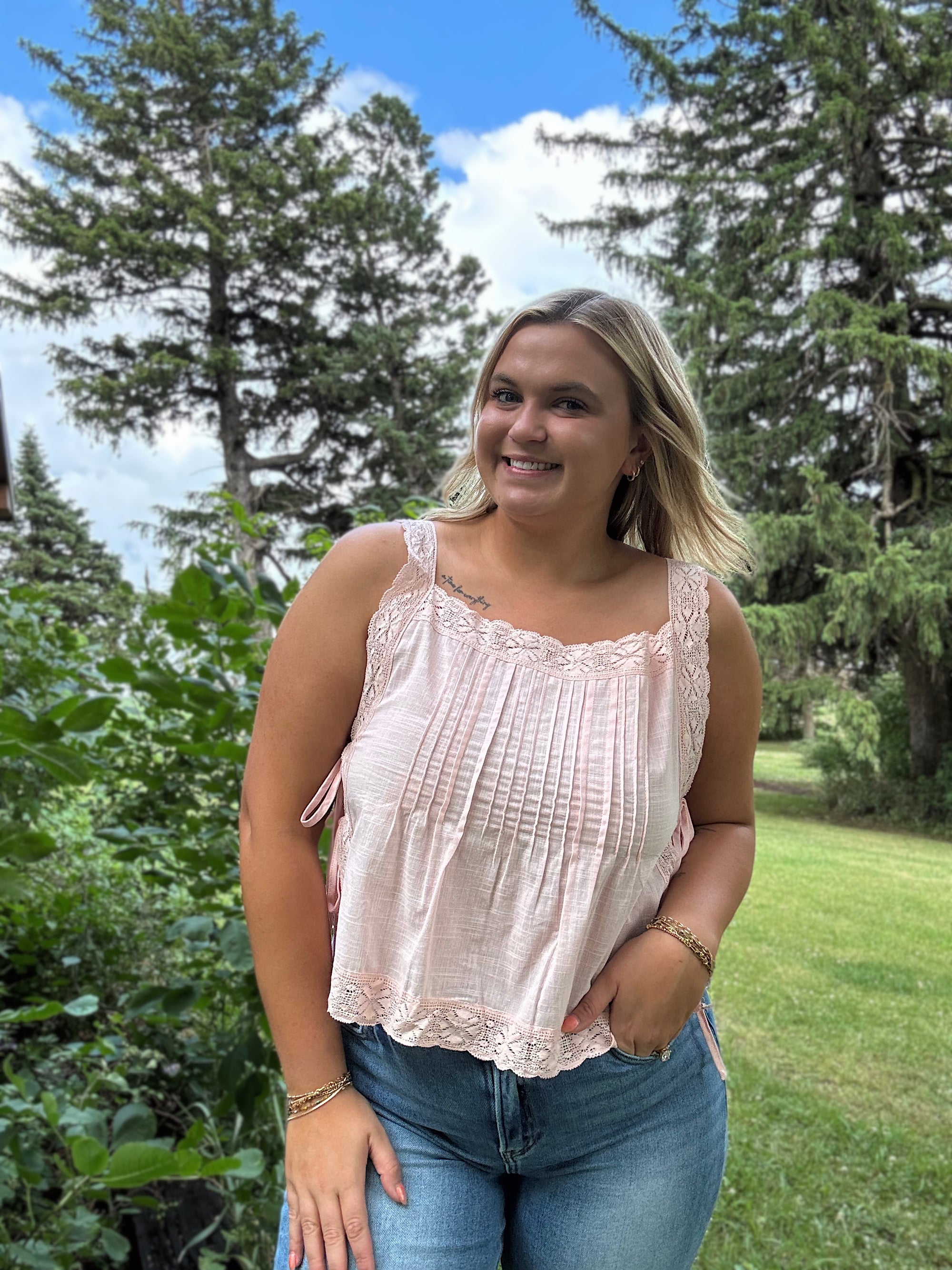 Baby Pink Lace Tie Tank