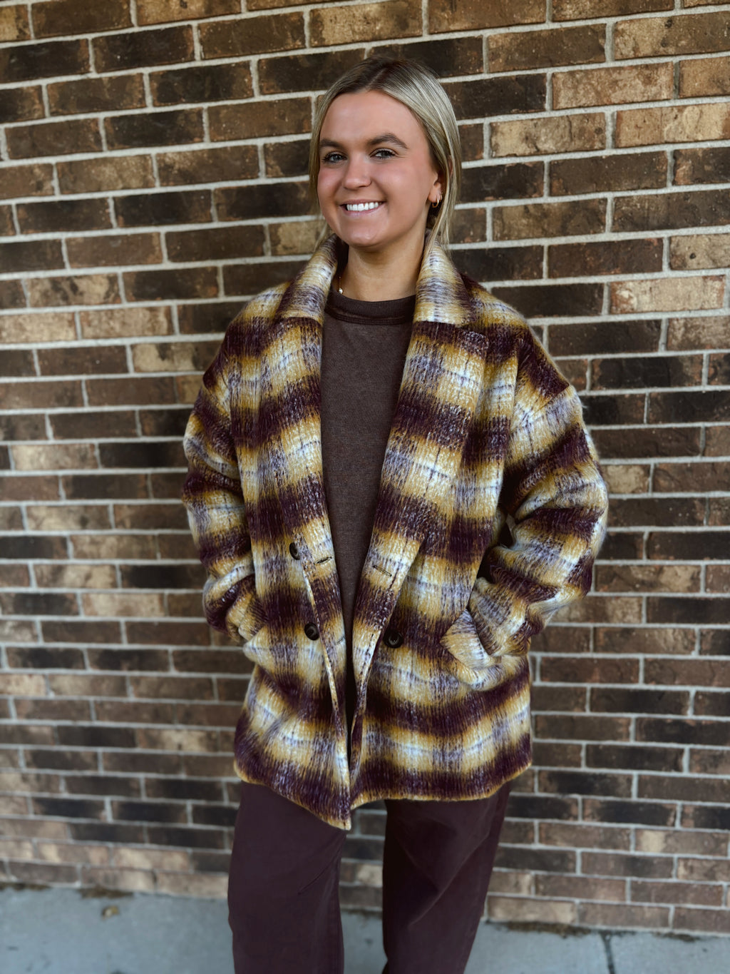 Golden Plum Plaid Coat
