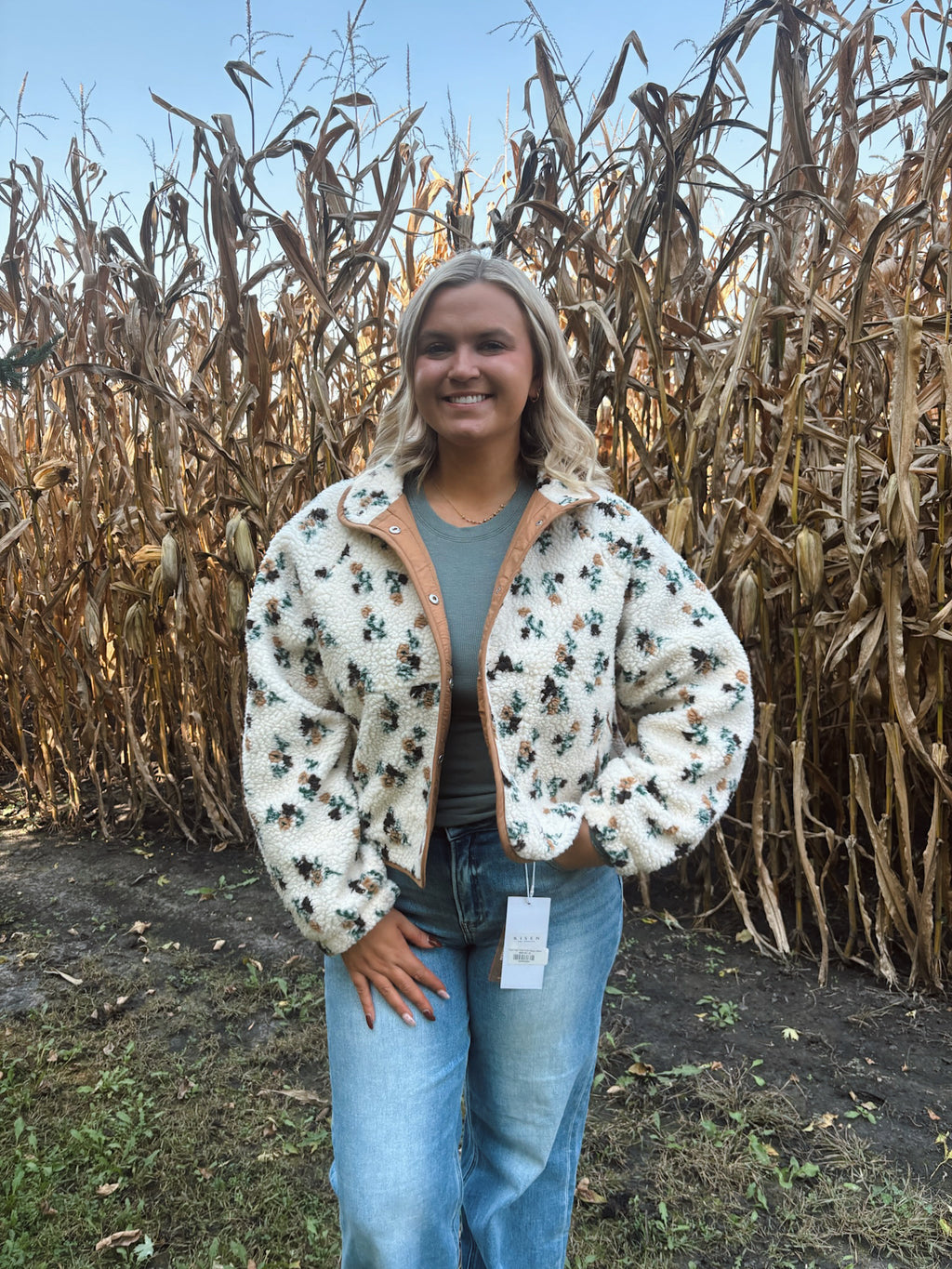 Wildflower Cream & Khaki Fleece Jacket