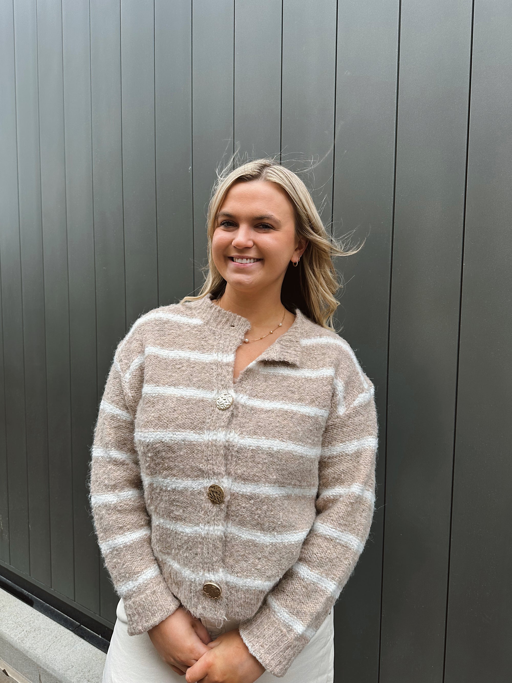 Buttered Beige Stripe Cardigan