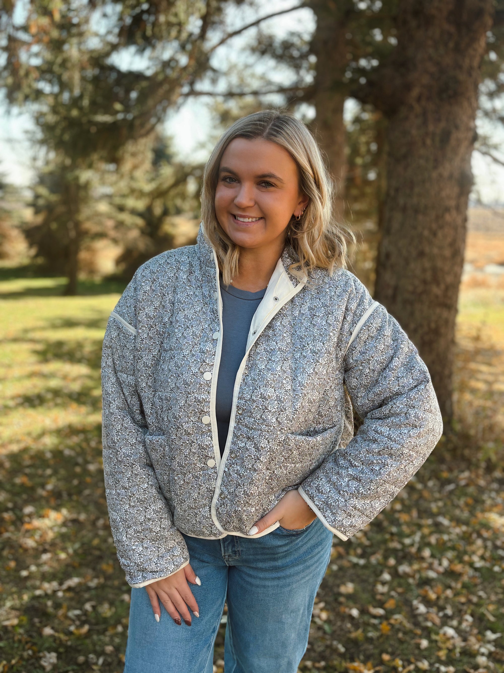 Lavender Ivory Quilted Puffer