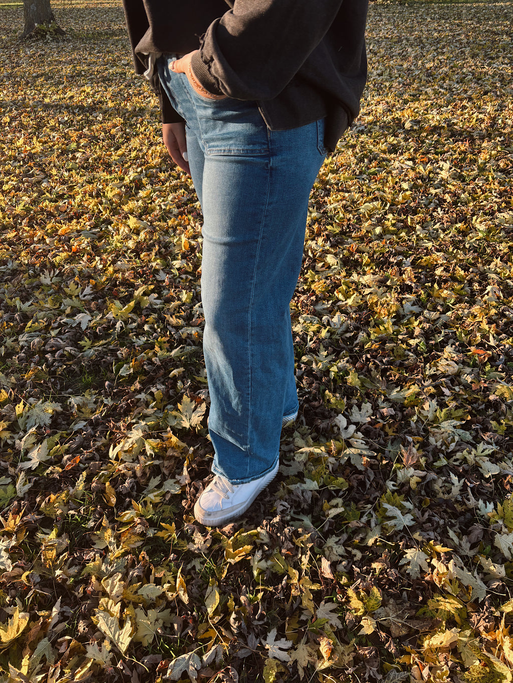 Risen High Rise Wide Baggy Jeans Tie Waistband- Dark