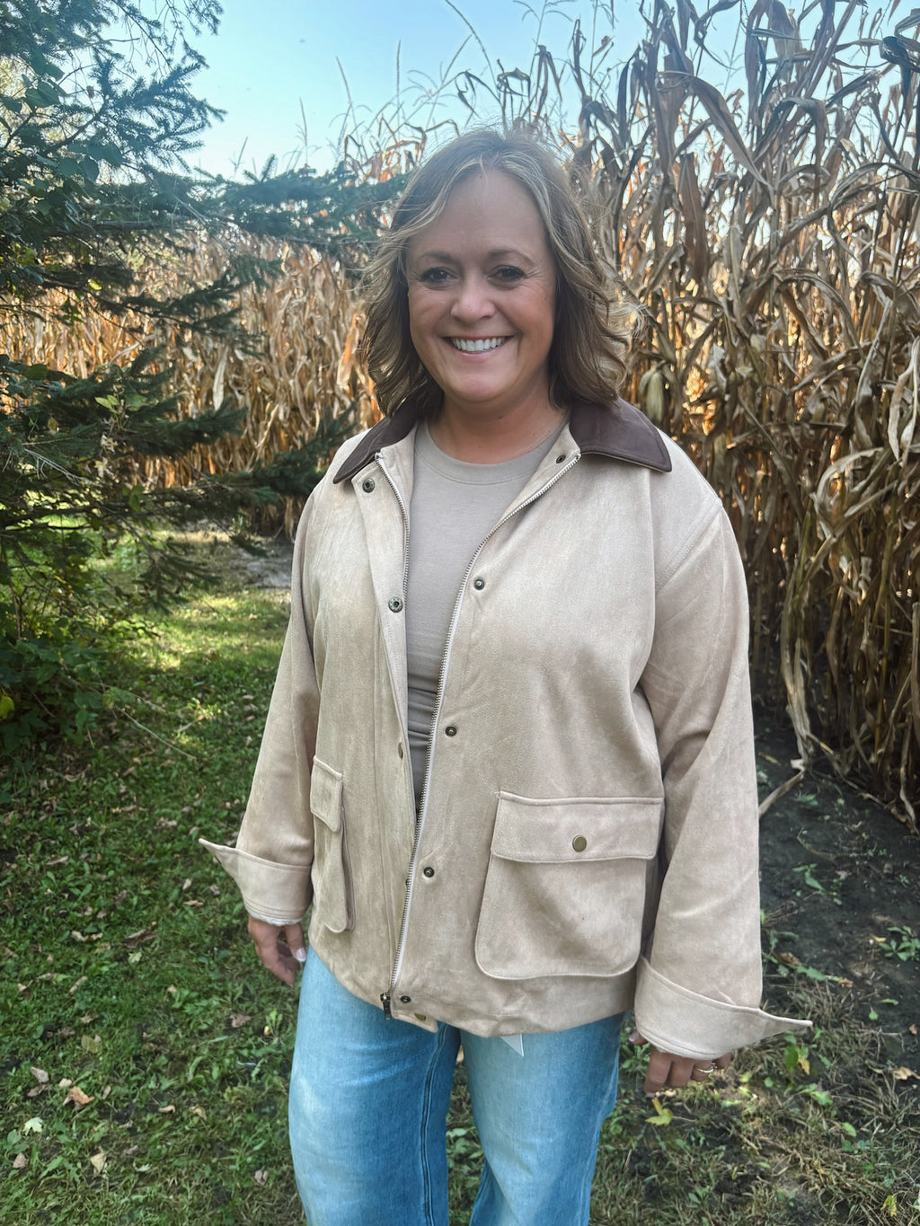 Sandstone Suede Collared Jacket