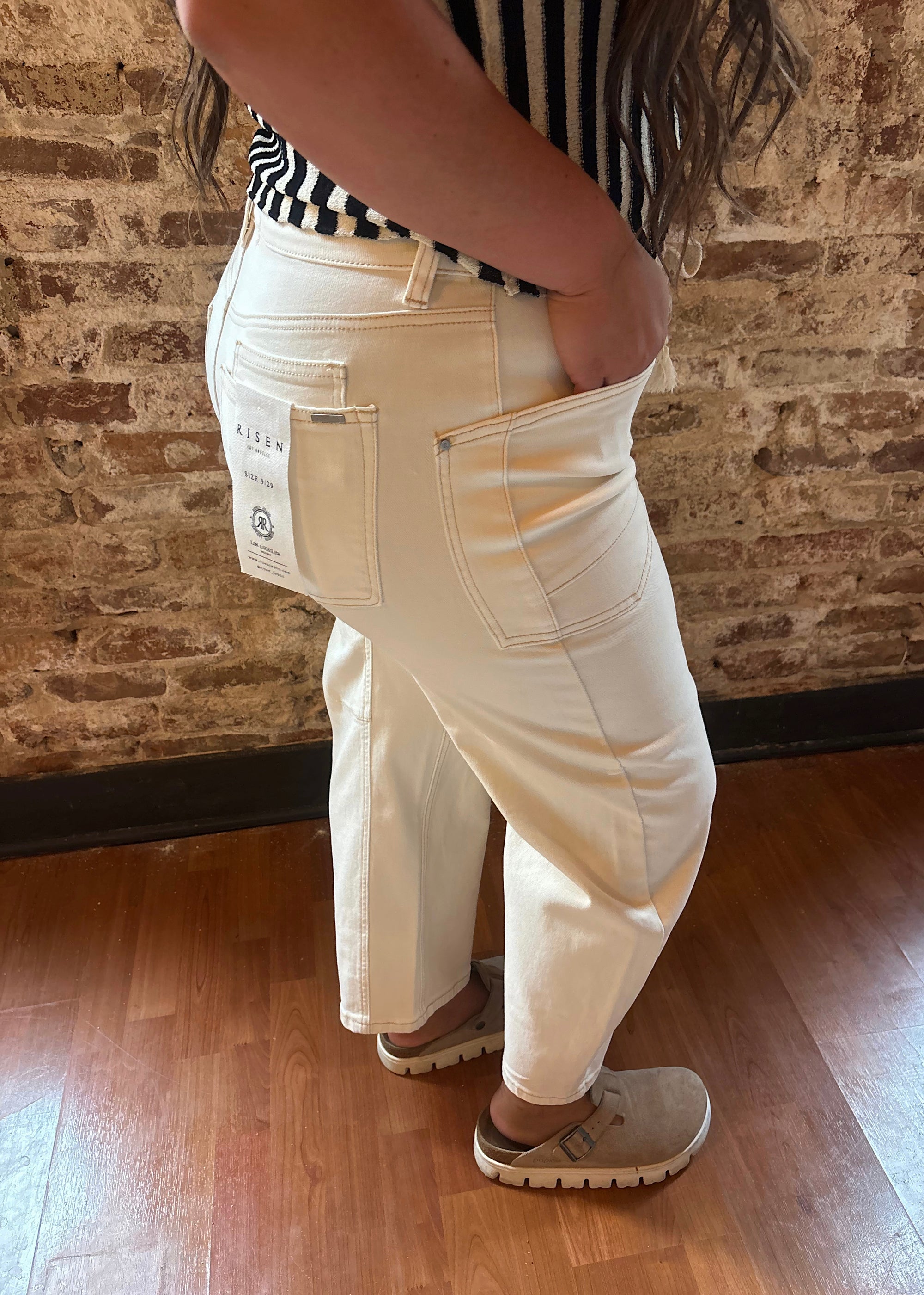 Risen Ivory Slouchy Tie Barrel Jeans
