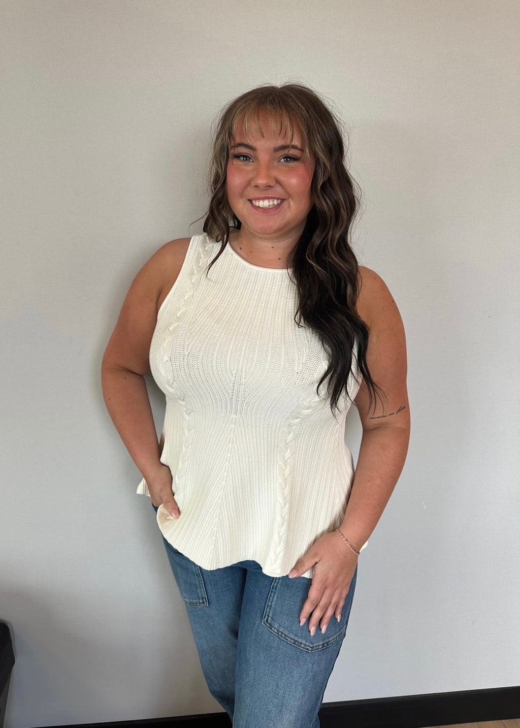 Buttercream Cable Peplum Knit