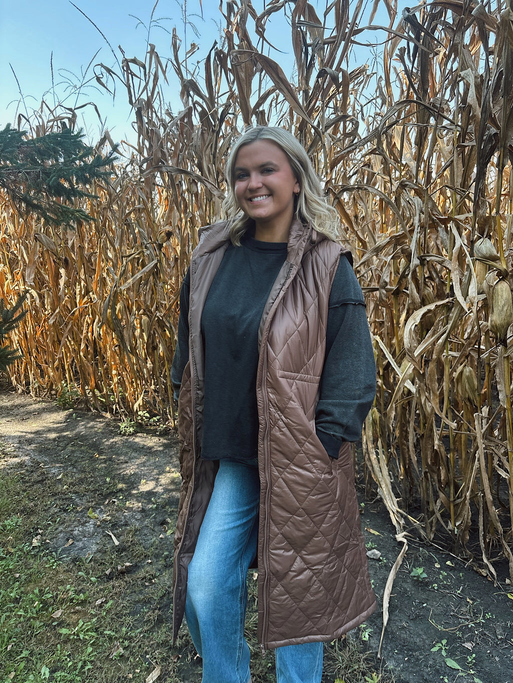 Cocoa Quilted Longline Vest