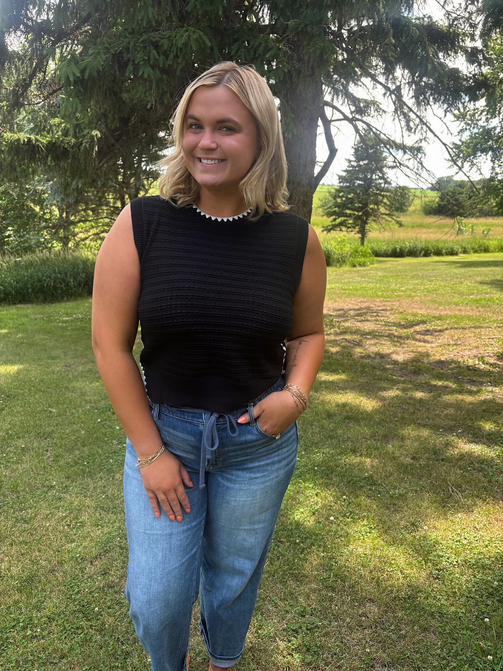 Black Knit Eyelet Tank